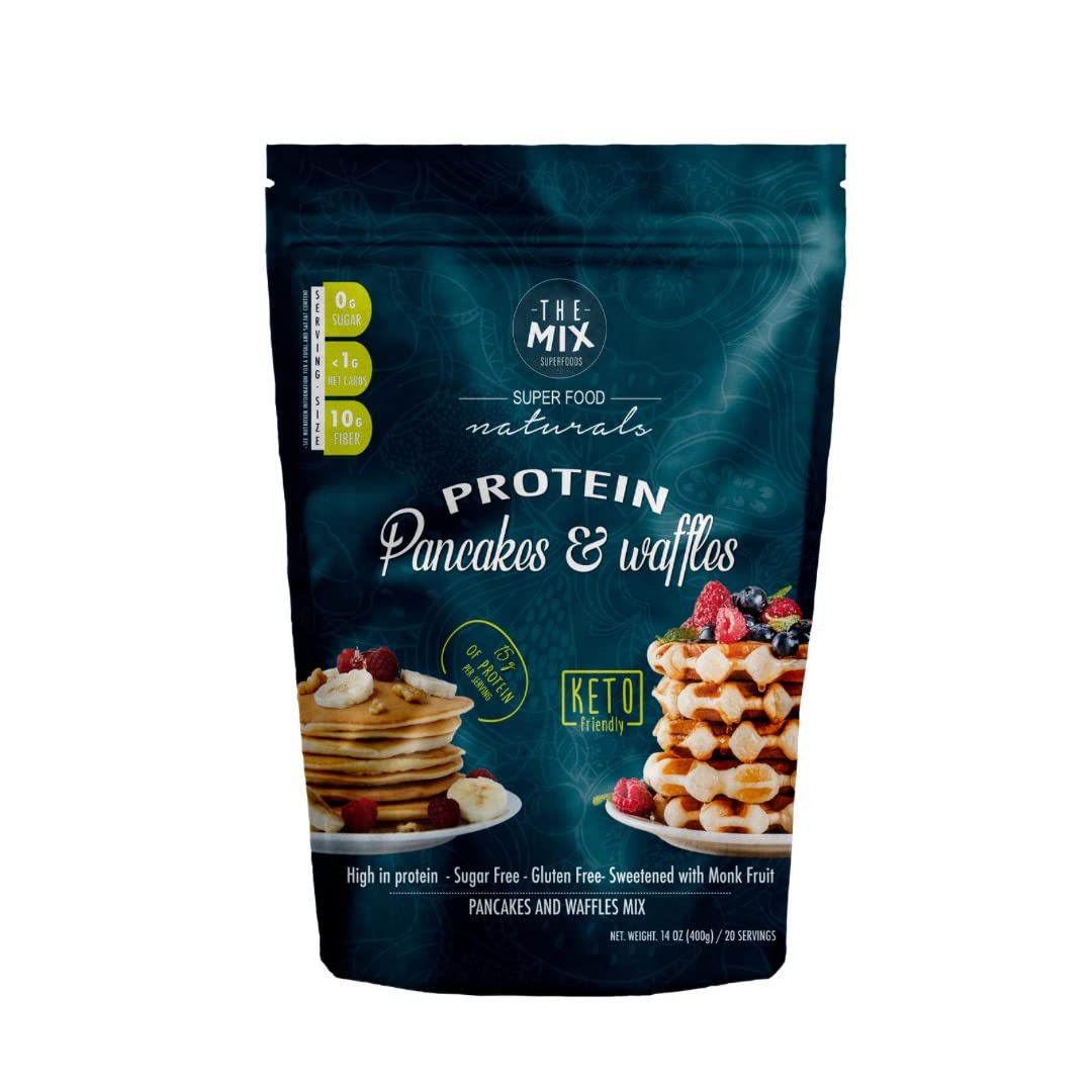 Keto Pancake & Waffle Mix - Zero Carb, Sugar Free, Gluten Free, Nut Free - 15g Protein & 10g Fiber per Serving - Monk Fruit Sweetened - 20 Servings (400g) - Perfect for Low Carb Breakfast & Ketogenic Diet