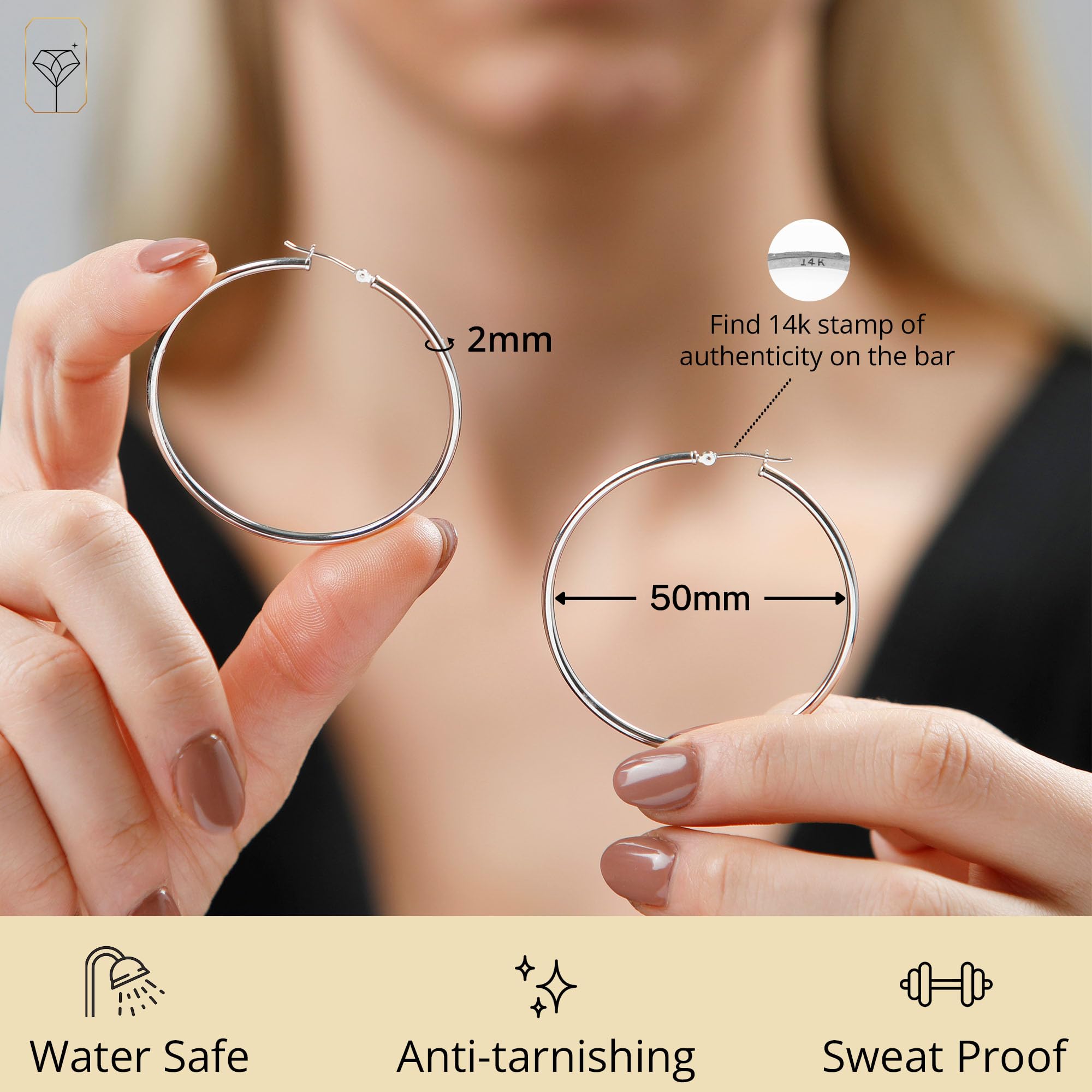 14K Solid Gold Hoop Earrings for Women - Yellow Gold & White Gold Click-Top Hoops | Small to Large Sizes (0.47