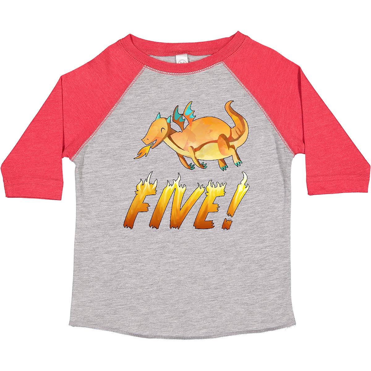 inktastic 5 Fifth Birthday Orange Dragon Breathing Fire Toddler T-Shirt - Fun Birthday Party Outfit for Boys & Girls