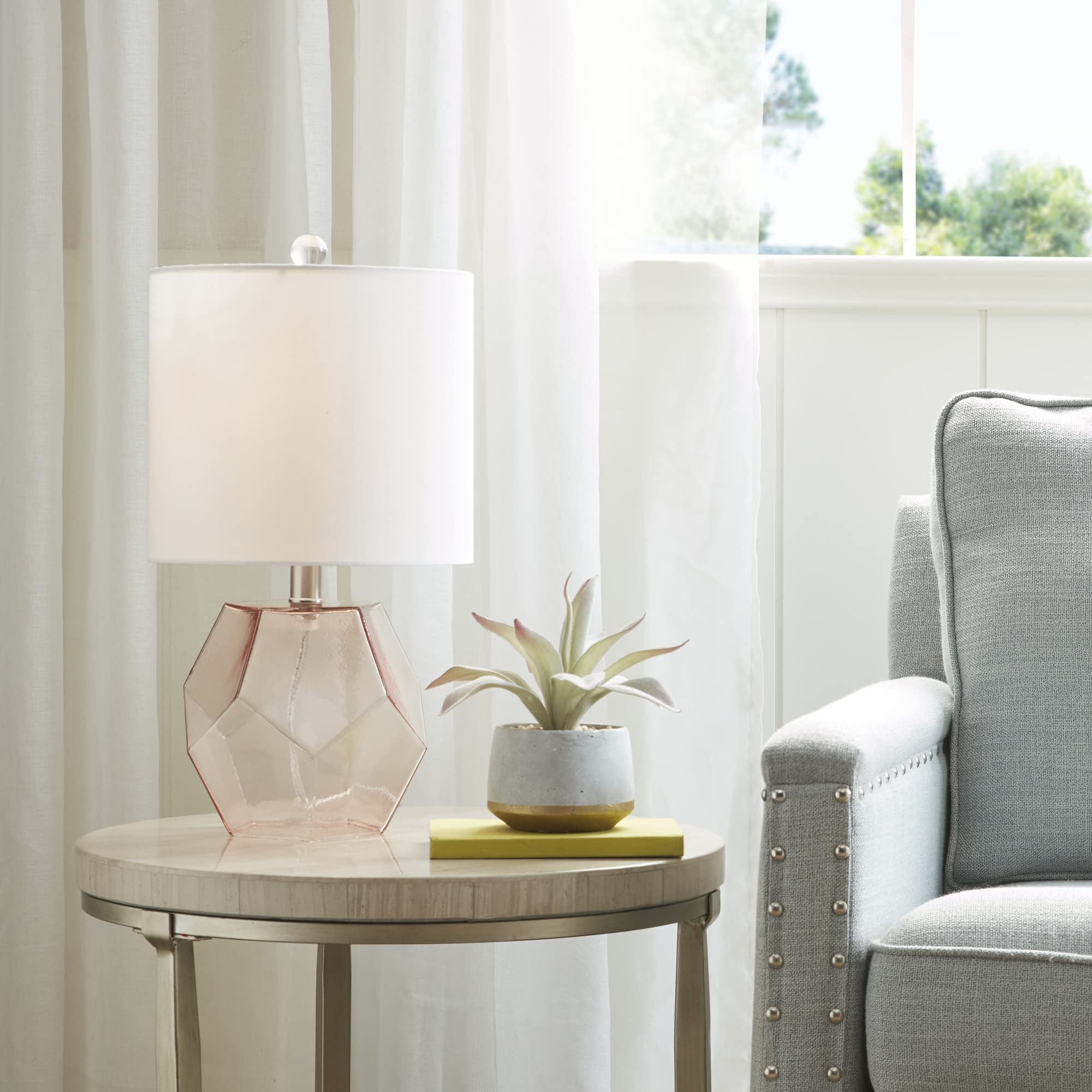 510 Design Bella Glass Table Lamp with Cotton Blend Fabric Shade - 60W Bedside Nightstand Light with Rotary Switch & 60