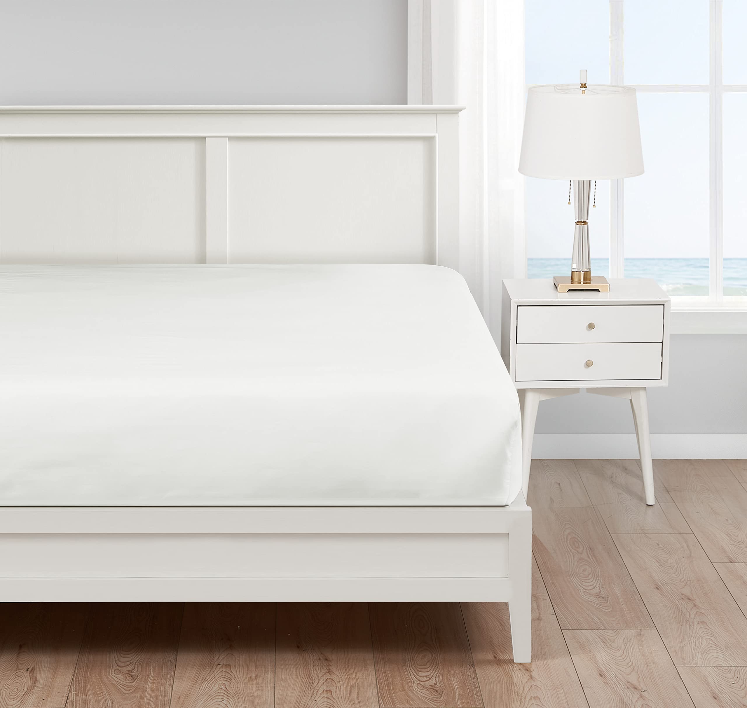 Nautica Queen Fitted Sheet - 100% Cotton Percale Bedding Set, Breathable & Wrinkle-Resistant, Solid White - Perfect for Guest Rooms, Vacation Homes & Everyday Luxury Bedding
