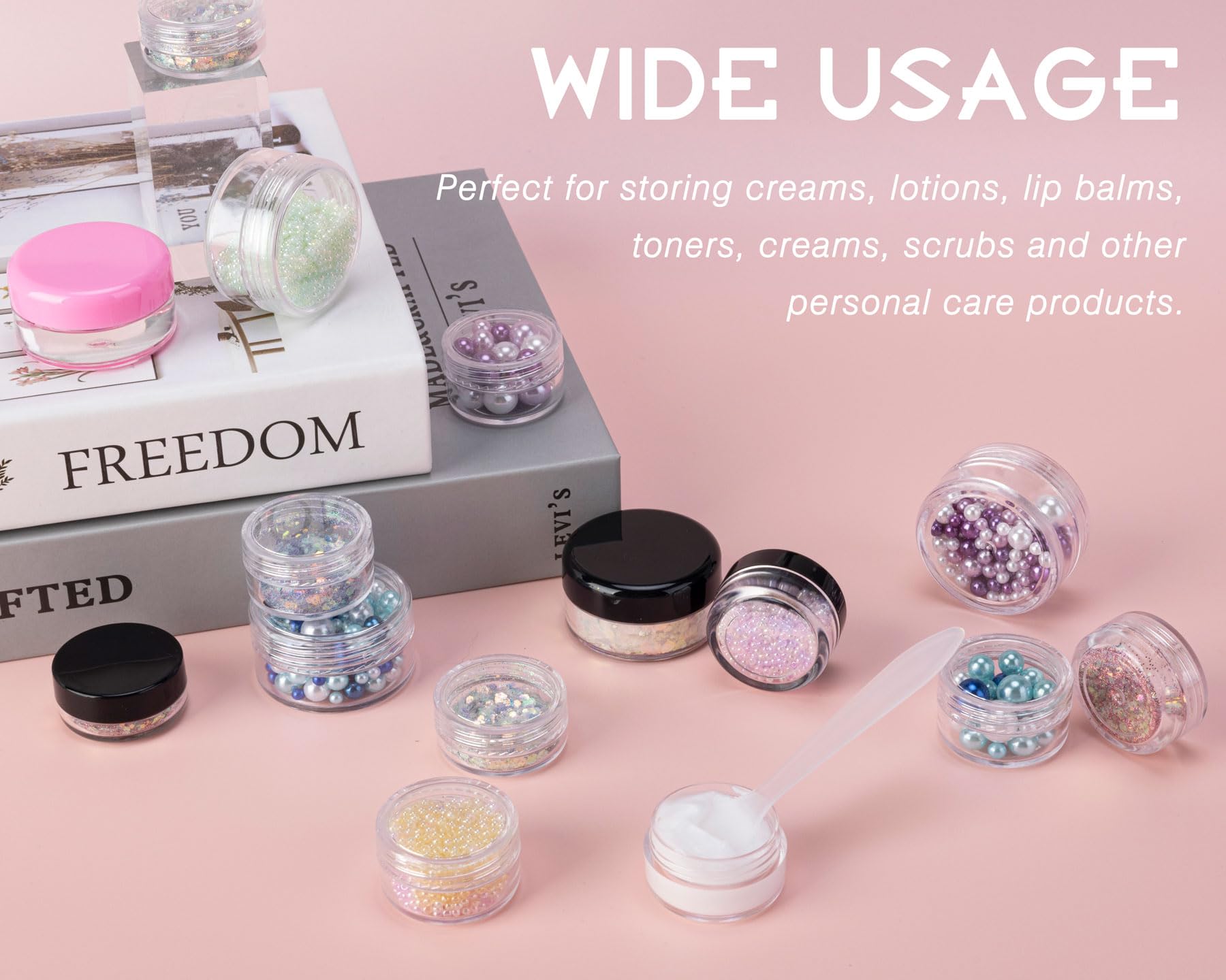 25-Pack 3g Clear Plastic Sample Jars with Black Lids & Mini Spoons - Small Lip Balm Containers with 25 Labels - Perfect for DIY Cosmetics, Travel Toiletries & Essential Oil Storage