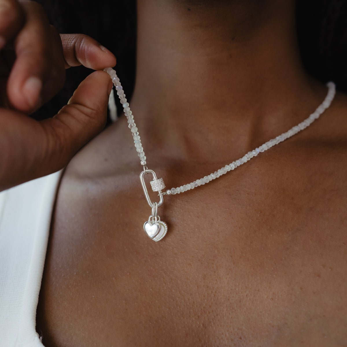 LOVE PAVE CRYSTAL HEART CHARM with Mother of Pearl - Elegant Jewelry Gift for Women, Bridesmaids, and Valentine's Day