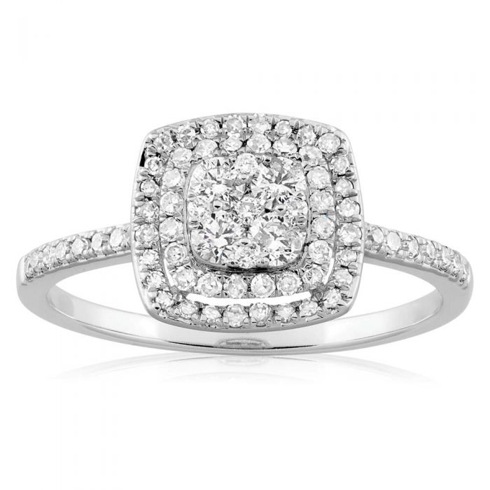 9ct White Gold 1/2 Carat Diamond Engagement Ring with 73 Brilliant Cut Diamonds - Perfect for Proposals, Anniversaries & Special Occasions