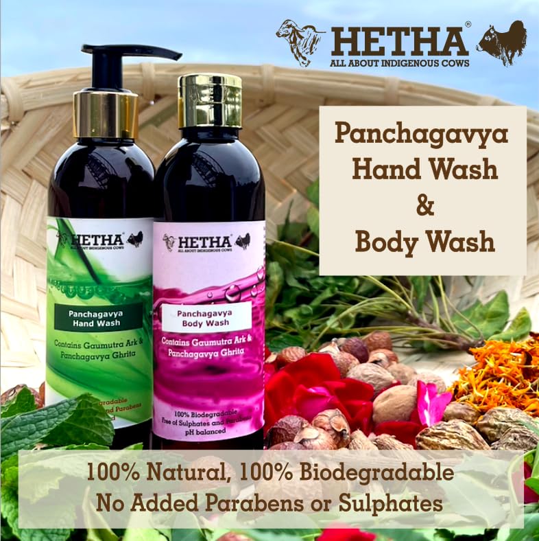 Hetha Panchgavya Organic Hand Wash - 100% Biodegradable & Natural Ingredients for Gentle Skin Cleansing - Perfect for Home, Kitchen, Bathroom & Eco-Friendly Living