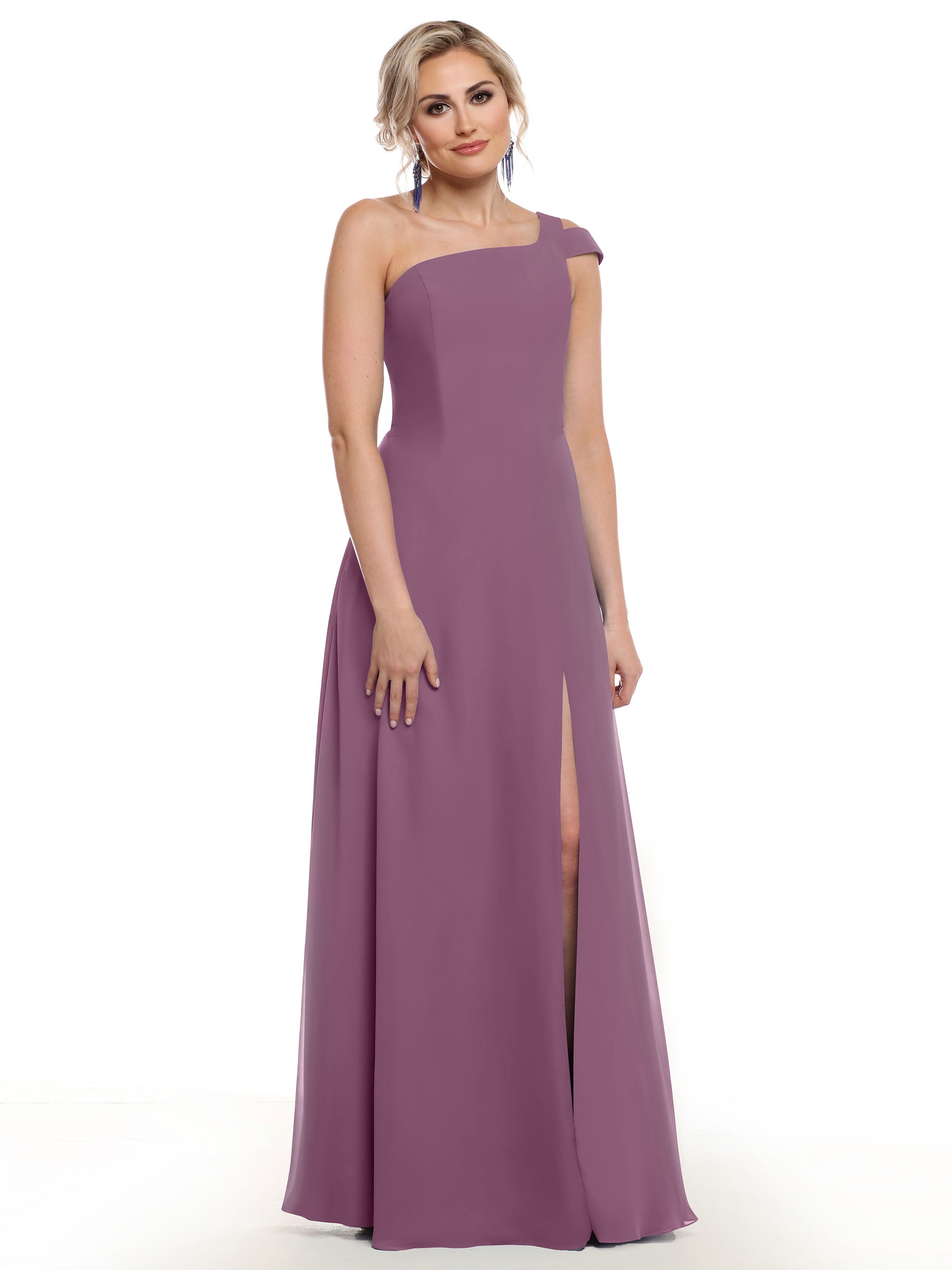 Elegant 80139 Chiffon A-Line One Shoulder Bridesmaid Dress with High Slit - Perfect for Weddings, Prom & Formal Events