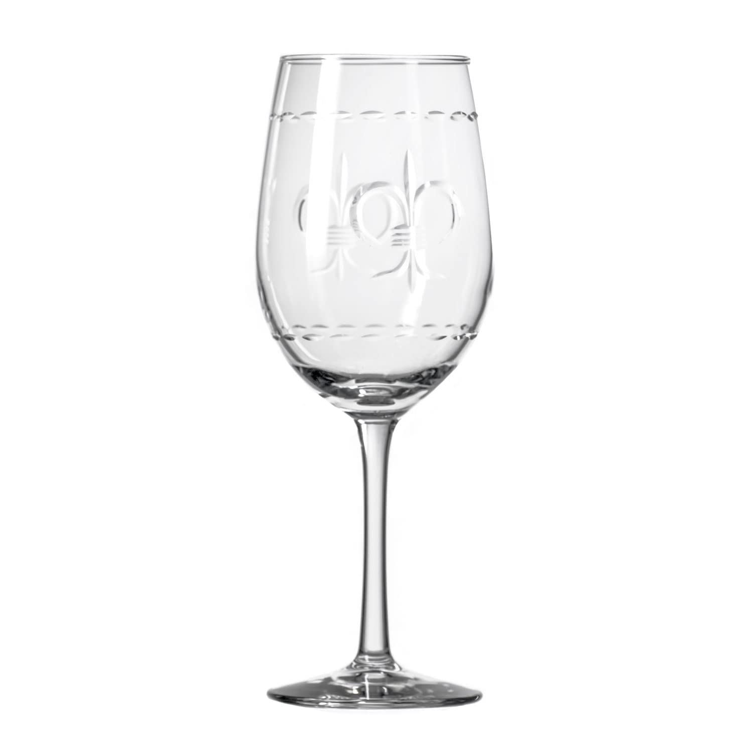 Premium Rolf Glass Fleur De Lis White Wine Glasses Set of 4 - 12oz Lead-Free Crystal Stemware with Diamond Wheel Engraving - Handcrafted in USA - Perfect for Dinner Parties, Weddings & Wine Tasting Events