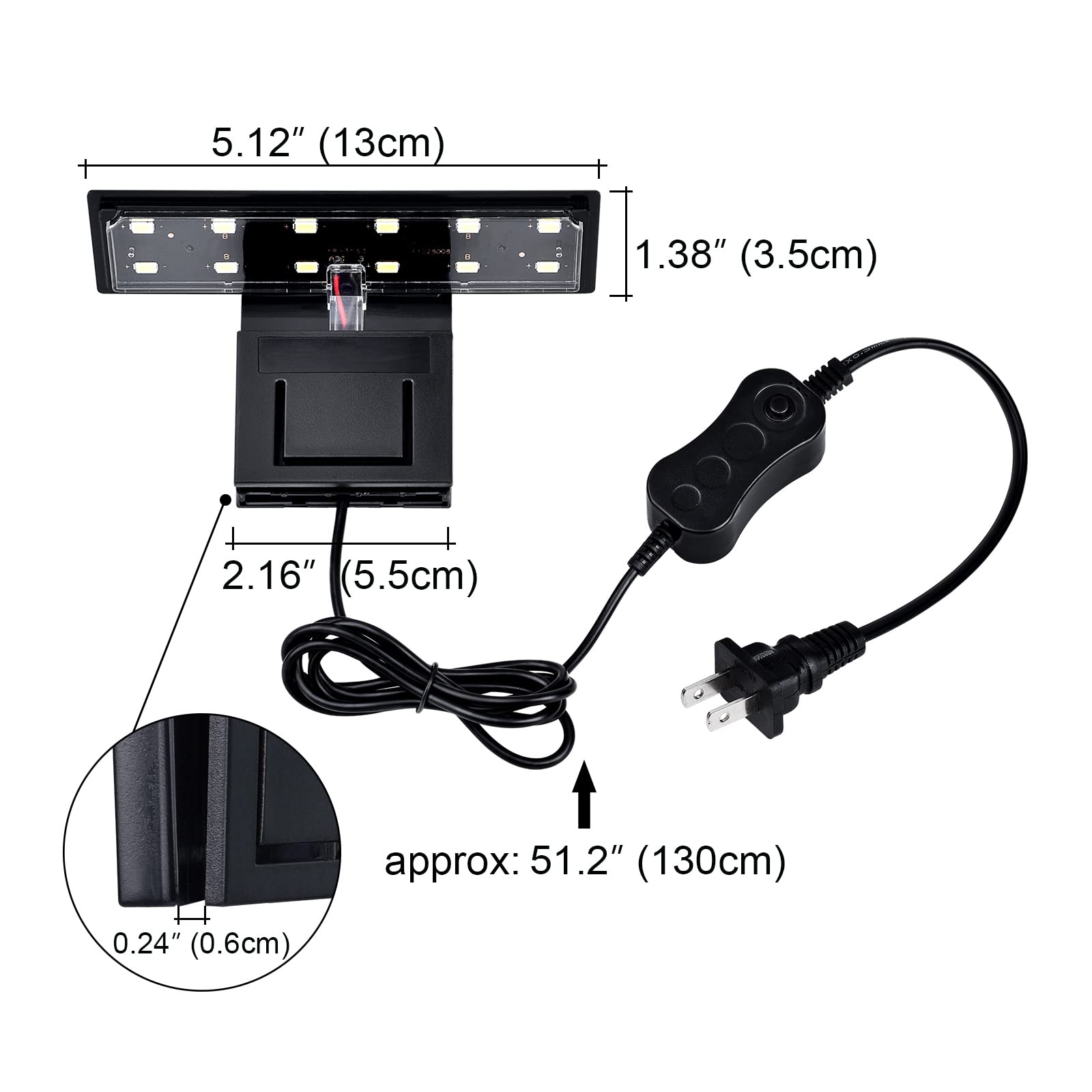 WEAVERBIRD 6W LED Aquarium Light with 12 LEDs for Planted Fish Tanks - Clip-On Lamp Fits 8-15 Inch (6mm Thick) Aquariums | Perfect for Freshwater Plant Growth & Fish Tank Lighting