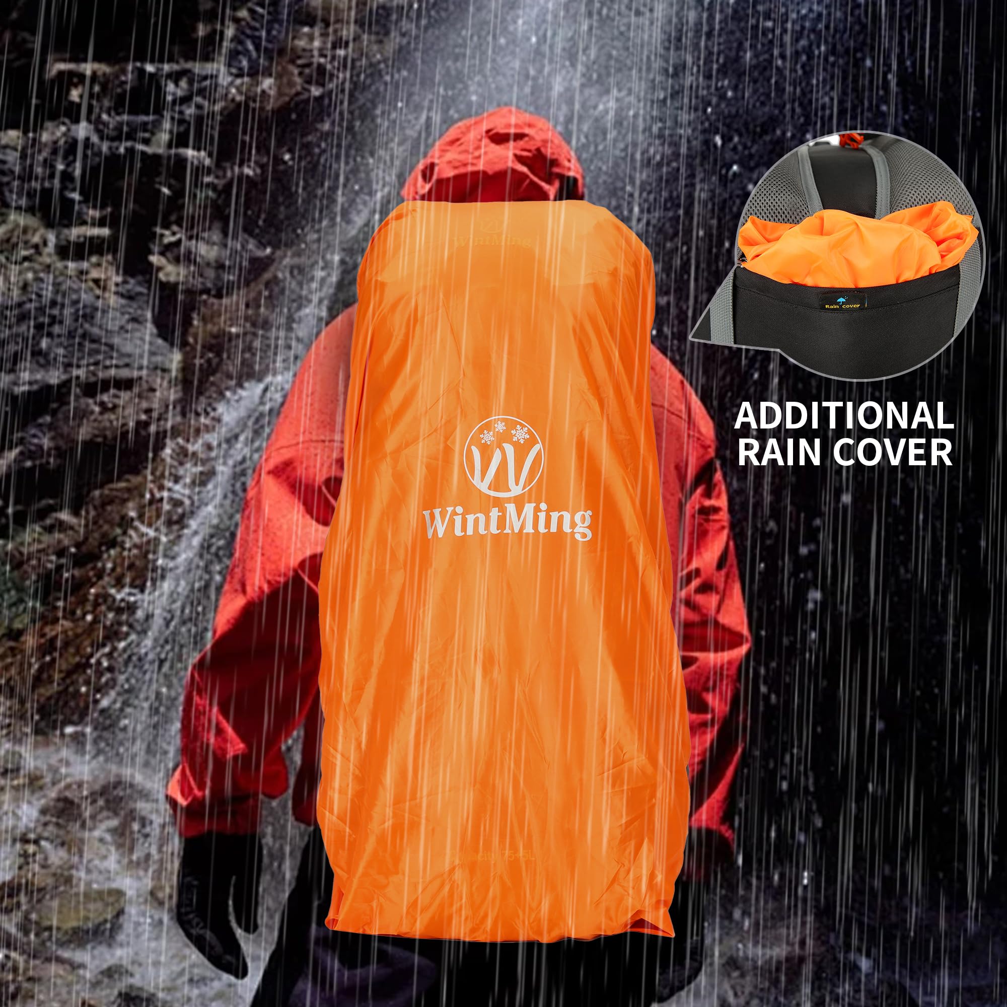 WintMing 75L Waterproof Hiking Backpack with Rain Cover - Perfect for Camping & Travel