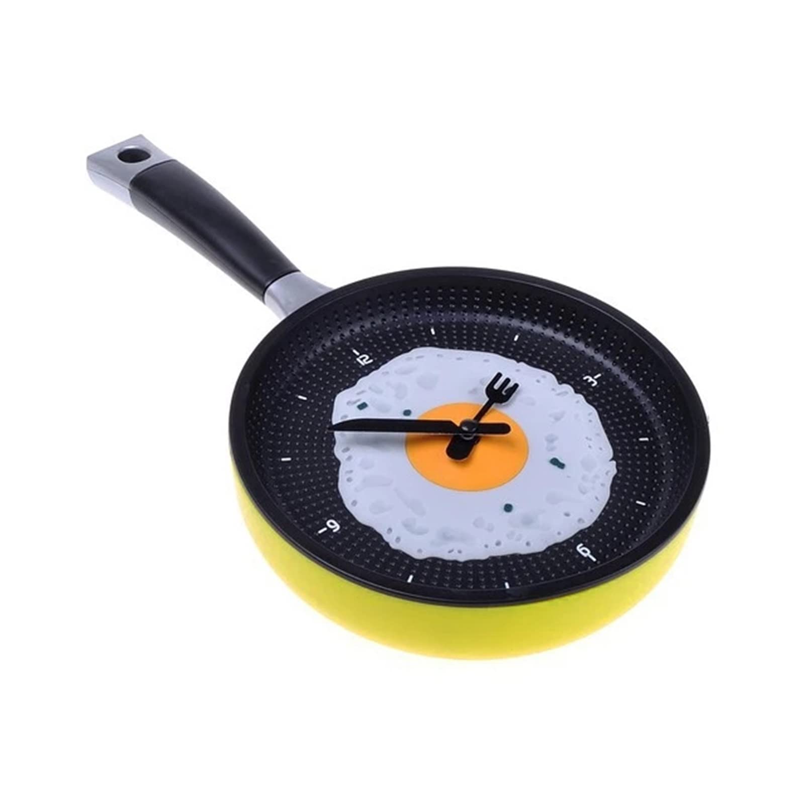 QZH Novelty Frying Pan Wall Clock with Fried Egg Design - Fun Kitchen & Cafe Decor - Yellow Hanging Clock for Home, Restaurant, or Office (One Size) - Perfect for Cooking Enthusiasts & Retro Decor Lovers