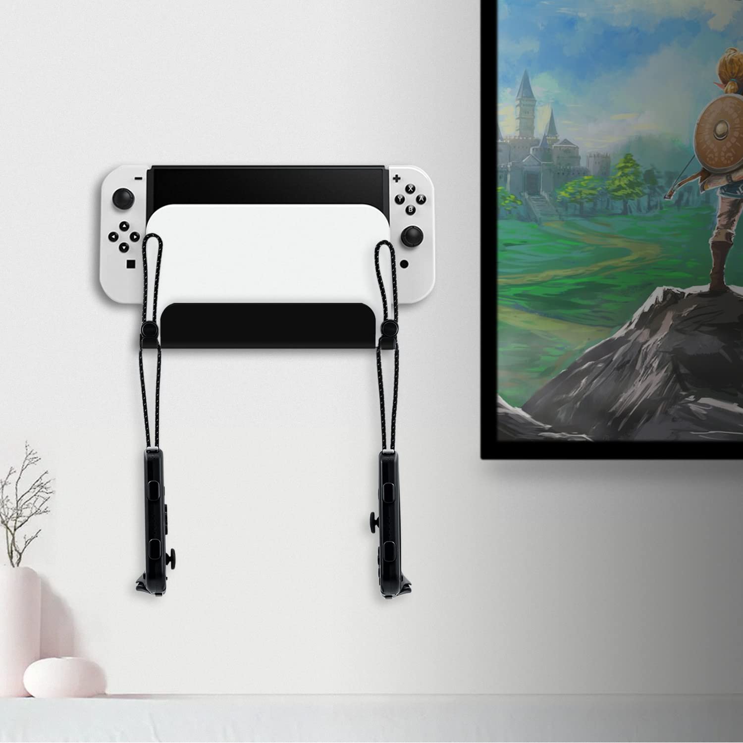 Mcbazel Wall Mount for Nintendo Switch OLED/NS Switch - Metal Wall Bracket with Joycon Hooks, Screw Set & Screwdriver - Space Saving Near or Behind TV - Black - Perfect for Gaming Rooms & Living Room Setups
