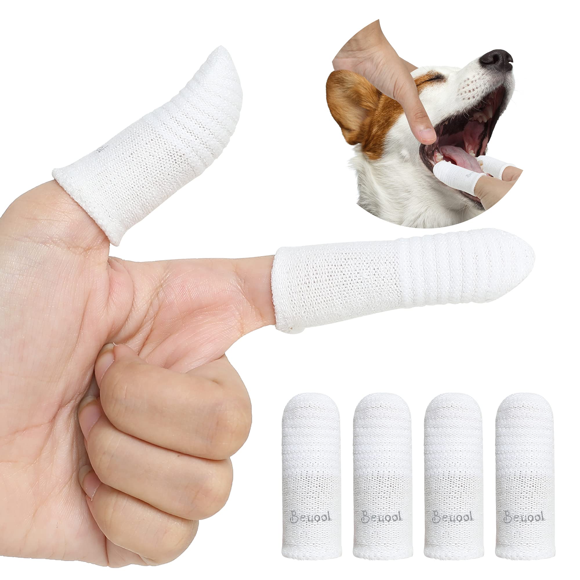 Beuool Finger Toothbrush for Dogs and Cats - Soft Washable Pet Dental Care Brush for Teeth Cleaning, Durable & Comfortable 2-Pack (White) - Perfect for Daily Oral Hygiene at Home