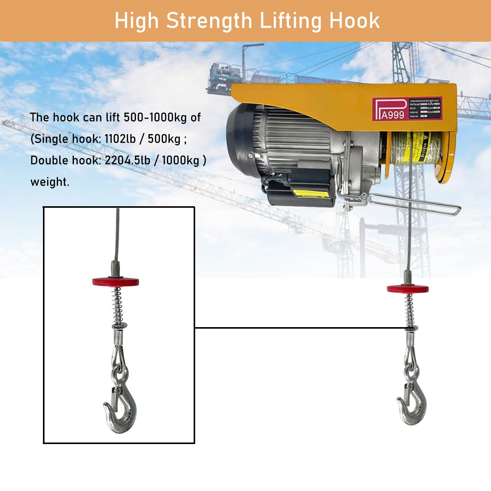 INTSUPERMAI 2000 lbs Electric Hoist Crane - Heavy Duty Overhead Lift Winch with Wire Rope, 220V Garage Ceiling Pulley System for Workshop, Construction, and Automotive Repair