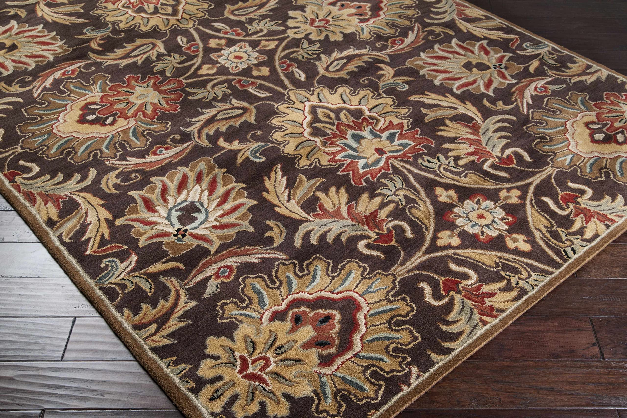 Hauteloom Wrens Wool Area Rug 2' x 3' - Traditional Handmade Living Room & Bedroom Rug in Black, Brown, Red - Soft & Durable for Home Decor, Office, Nursery - Perfect for Cozy Spaces & High Traffic Areas