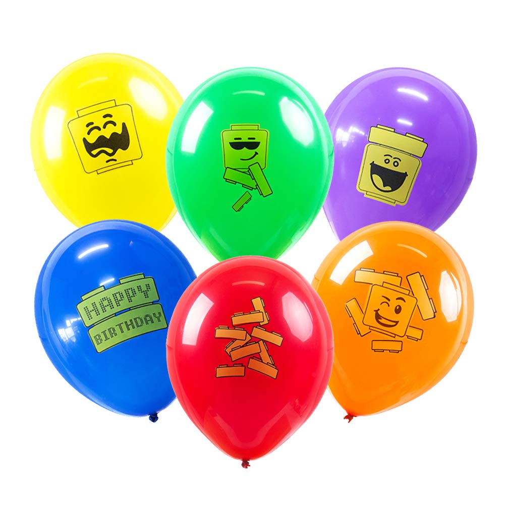 **SUNBEAUTY 18-Piece Building Block Party Balloons - Brick Theme Kids Birthday Party Decorations - 6 Colors - Perfect for LEGO-Themed Birthdays & DIY Party Decor**