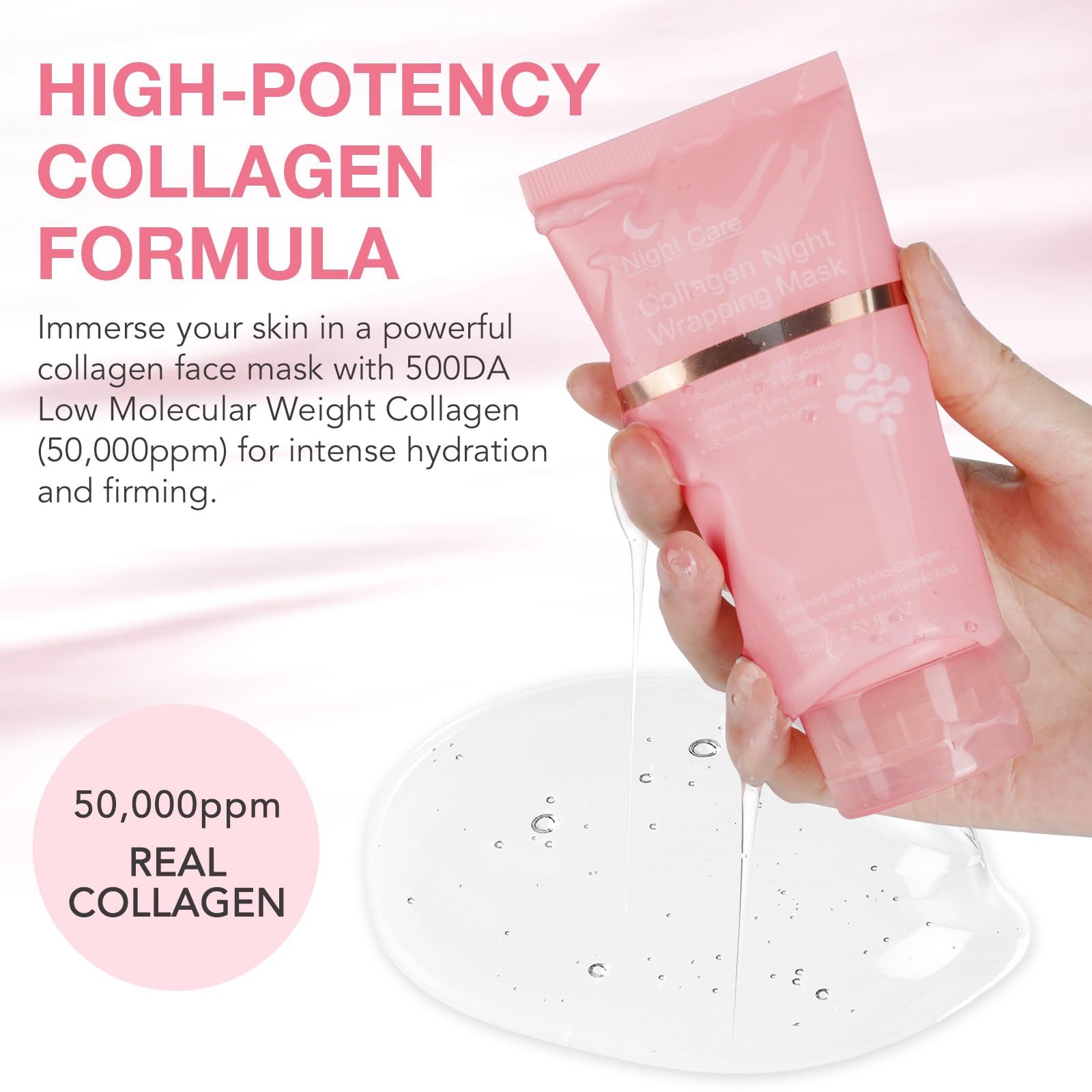 Collagen Night Wrapping Mask | Overnight Hydrating Peel Off Face Mask for Skin Firming & Elasticity Boost | 2.54 fl.oz with Brush Included | Perfect for Nighttime Skincare Routine & Anti-Aging Treatment