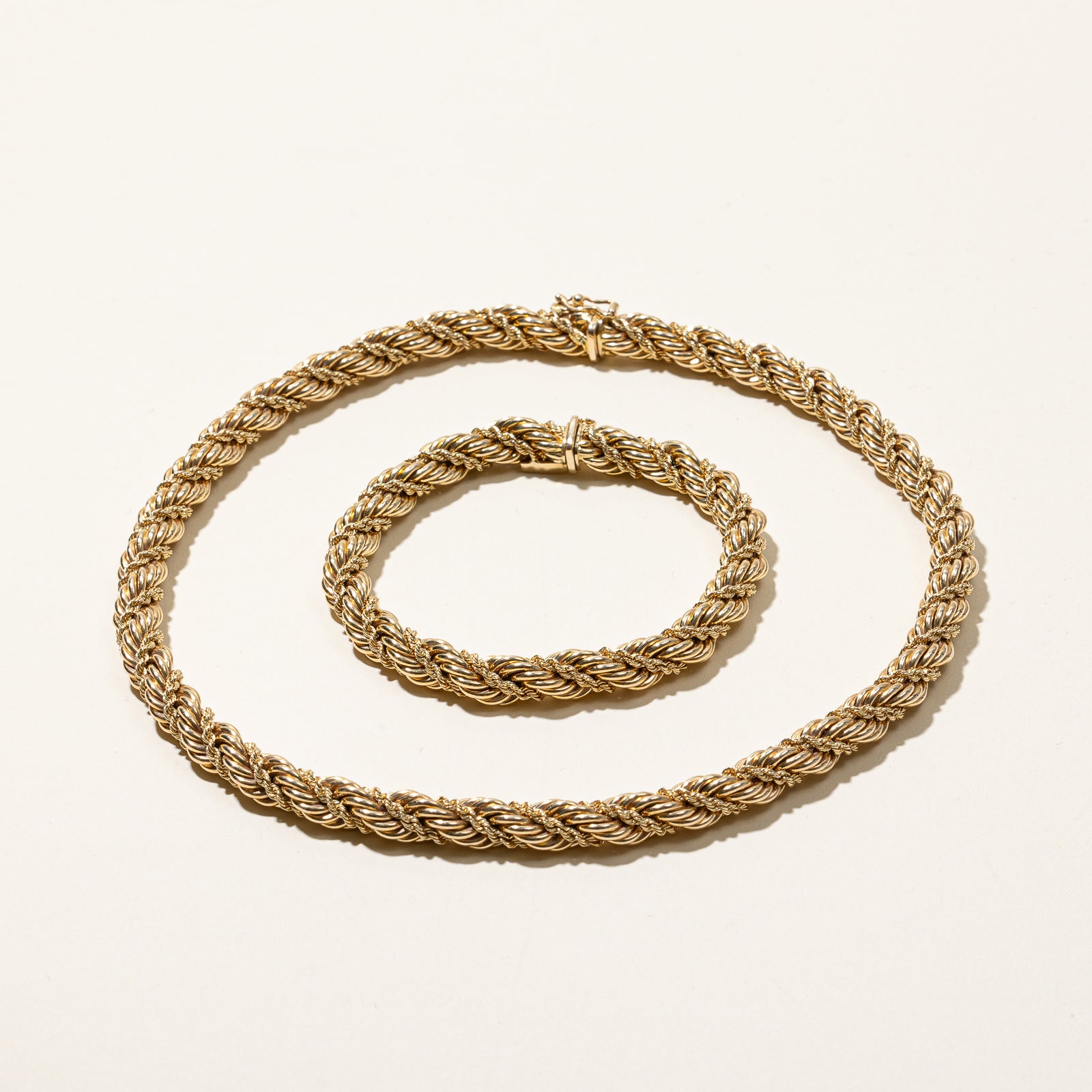 Vintage Tiffany & Co. 14k Gold Twisted Rope Necklace & Bracelet Set - 16