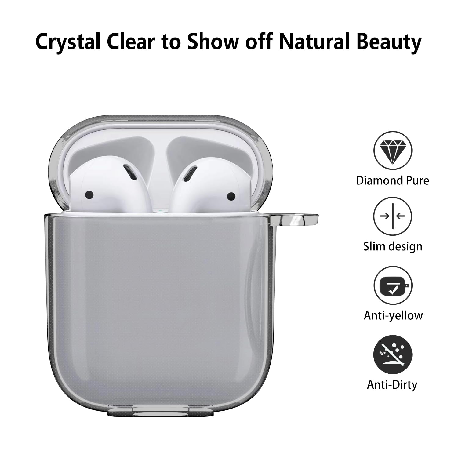 Clear Shockproof TPU Case for AirPods 1 & 2 - Protective Soft Cover with Keychain | Durable Drop Protection for AirPods Charging Case | Perfect for Women & Girls | Ideal for Travel, Gym & Everyday Use - Black