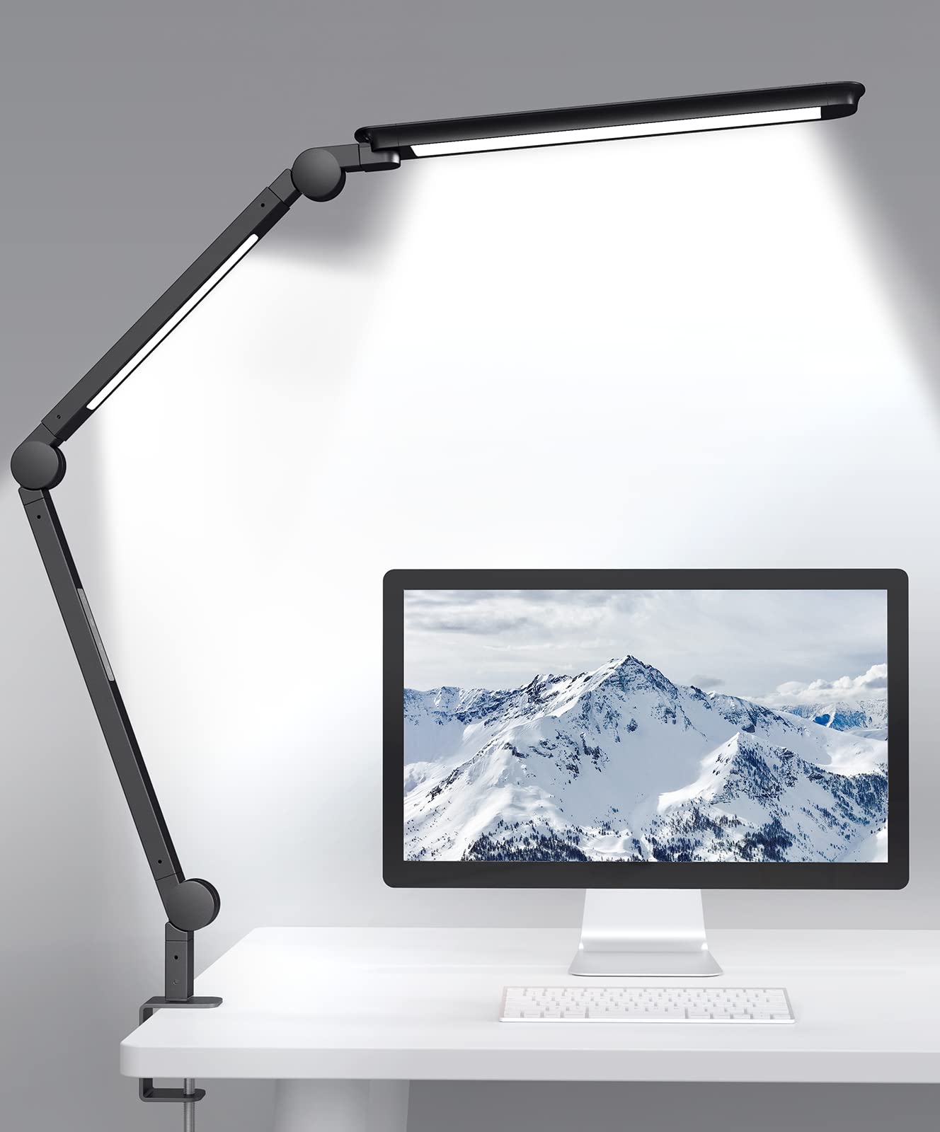 Lithomy LED Desk Lamp with Remote Control - Adjustable Clamp Light, 25 Eye-Caring Lighting Modes for Home Office, Reading & Study | Flexible Neck, Solid Base | Perfect for Night Work, Dorm Rooms & Crafting