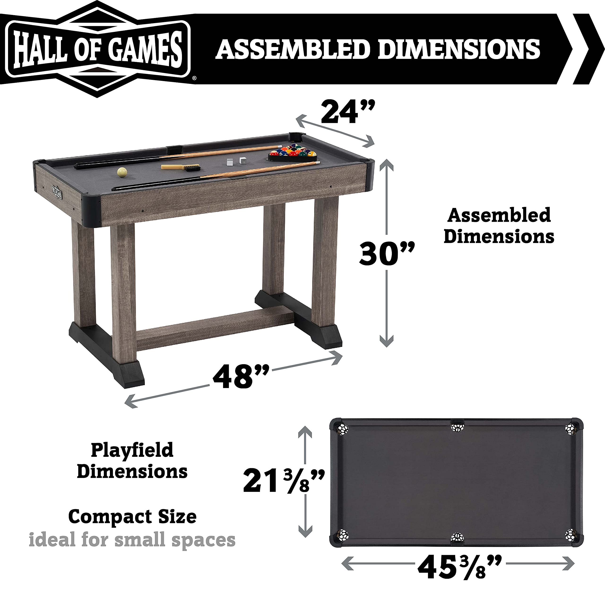 Hall of Games Premium Billiard Tables - Multiple Styles & Preassembled Playfields with Complete Accessory Sets - Perfect for Family Game Rooms, Man Caves & Entertainment Spaces