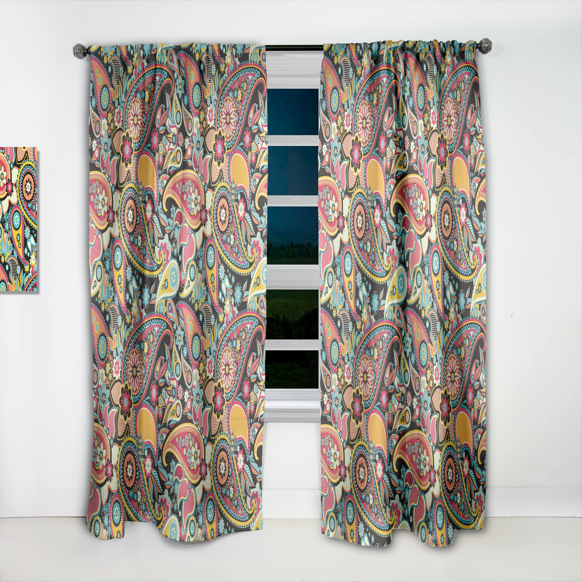 DesignQ Traditional Asian Paisley Print Thermal Insulated Curtains - Single Panel 52x108 Inches - Elegant Window Drapes for Bedroom & Living Room - Perfect for Home Decor, Privacy & Energy Efficiency