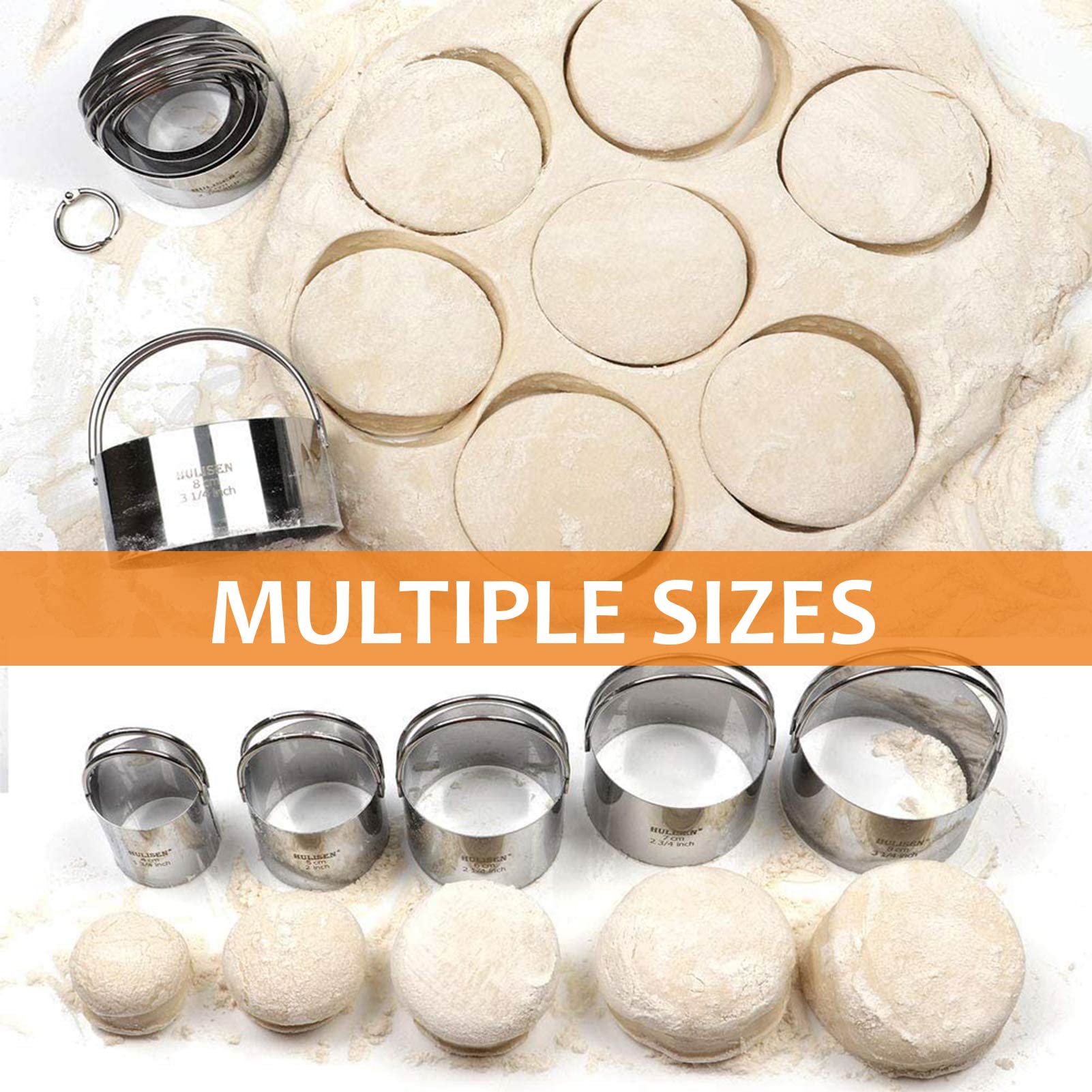 HULISEN 4-Piece Stainless Steel Pastry Cutter Set - Dough Blender, Flour Sifter & Biscuit Cutter - Professional Baking Tools for Cookies, Pies, Donuts & Pastries - Perfect for Home Bakers & Commercial Kitchens