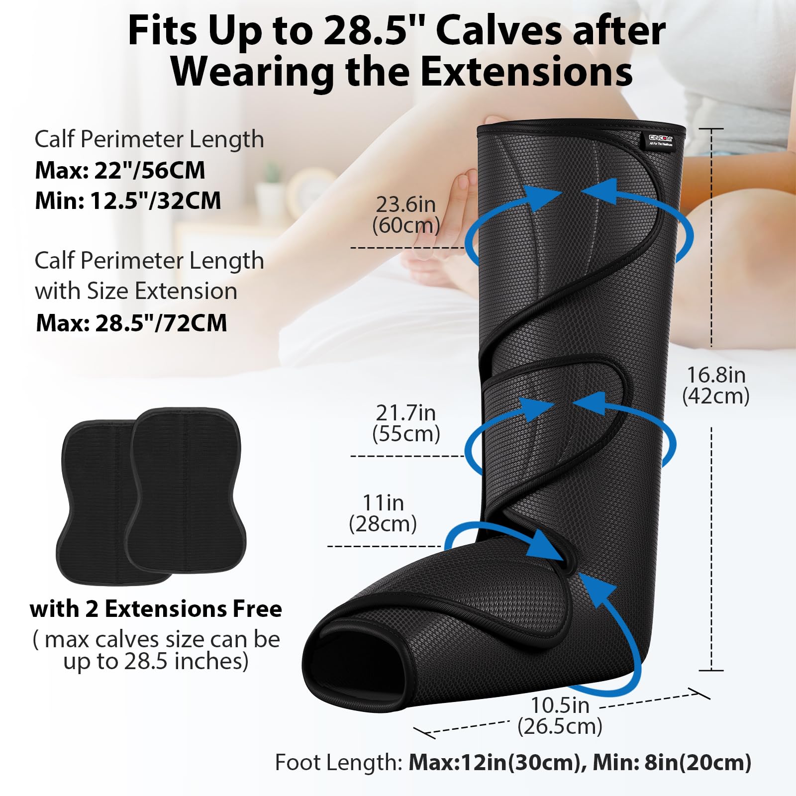 CINCOM Leg Massager for Circulation & Pain Relief - Air Compression Foot & Calf Massager for Relaxation, Swelling, Edema - Ideal Gift for Parents (Includes 2 Extensions) - FSA/HSA Eligible - Perfect for Home Use, Office Relaxation & Post-Workout Recovery