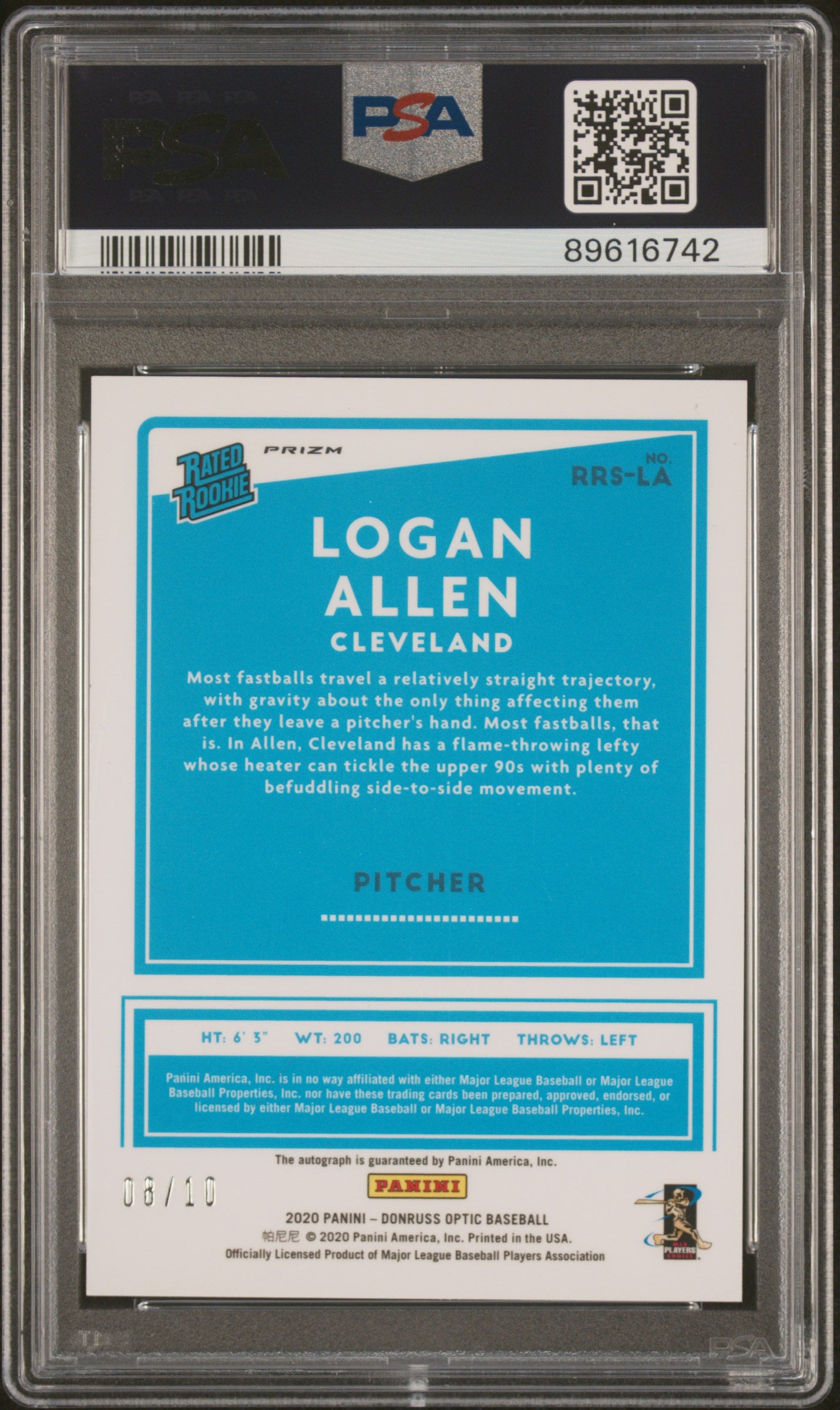 2020 Panini Donruss Optic Rated Rookies Logan Allen Gold Autograph /10 #RRSLA PSA 8 - Rare Football Trading Card for Collectors & Sports Memorabilia Enthusiasts