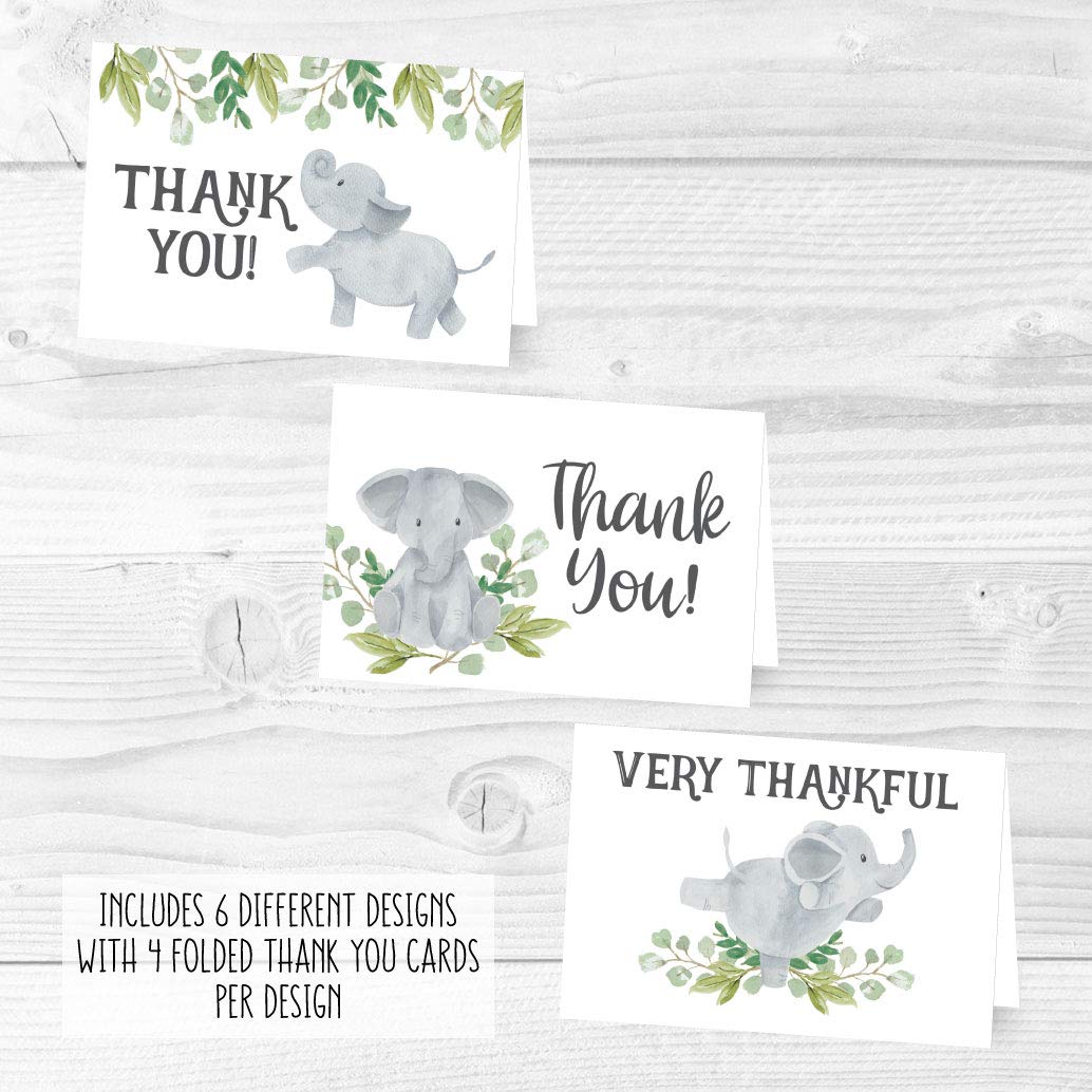 Hadley Designs 24 Elephant Baby Shower Thank You Cards with Envelopes - Cute Baby Shower Thank You Notes for Boys & Girls - Perfect for Baby Showers, Birth Announcements, and Newborn Gifts