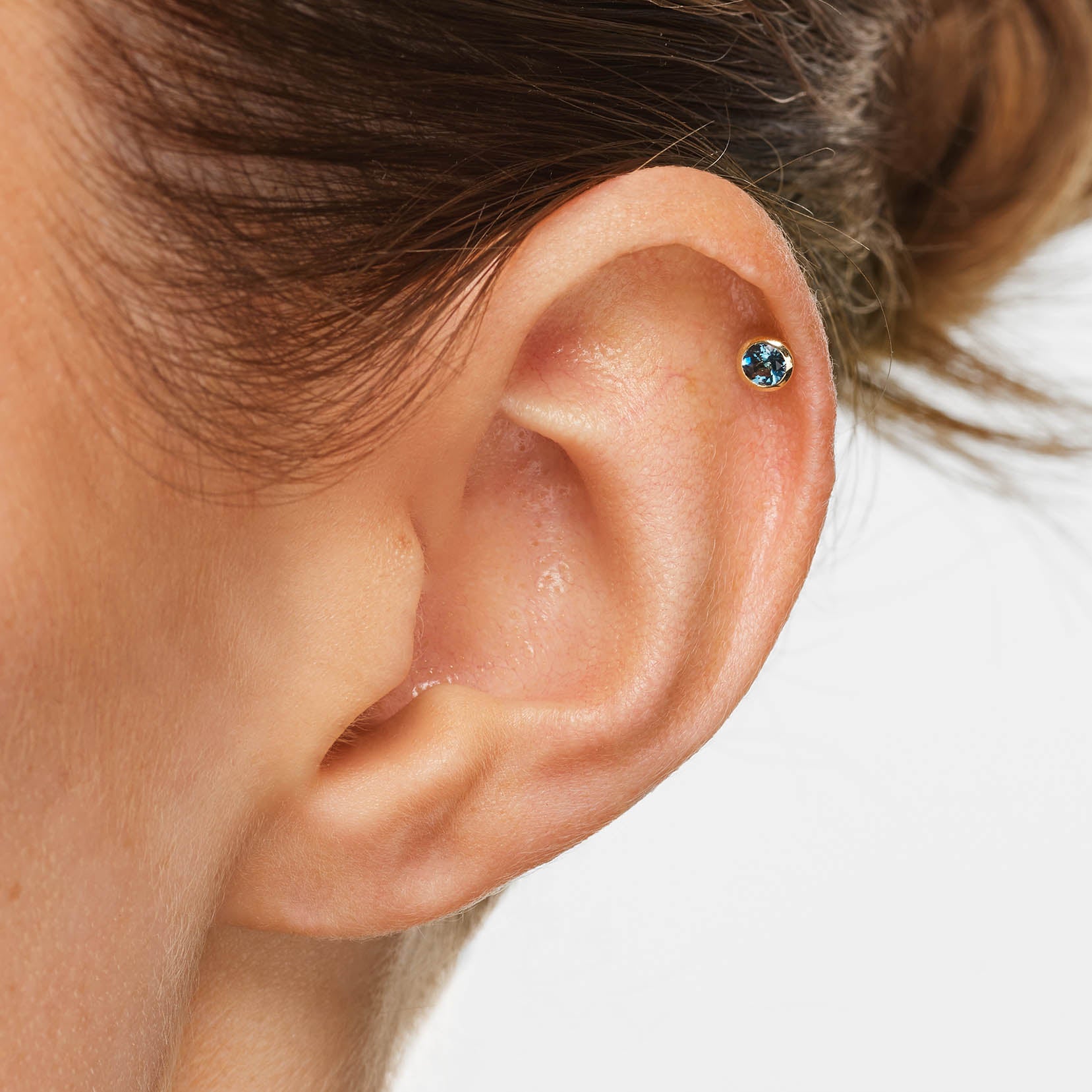 10K Gold Blue Topaz Bezel Helix Single Stud Earrings - Perfect for Daily Wear, Parties & Gifts