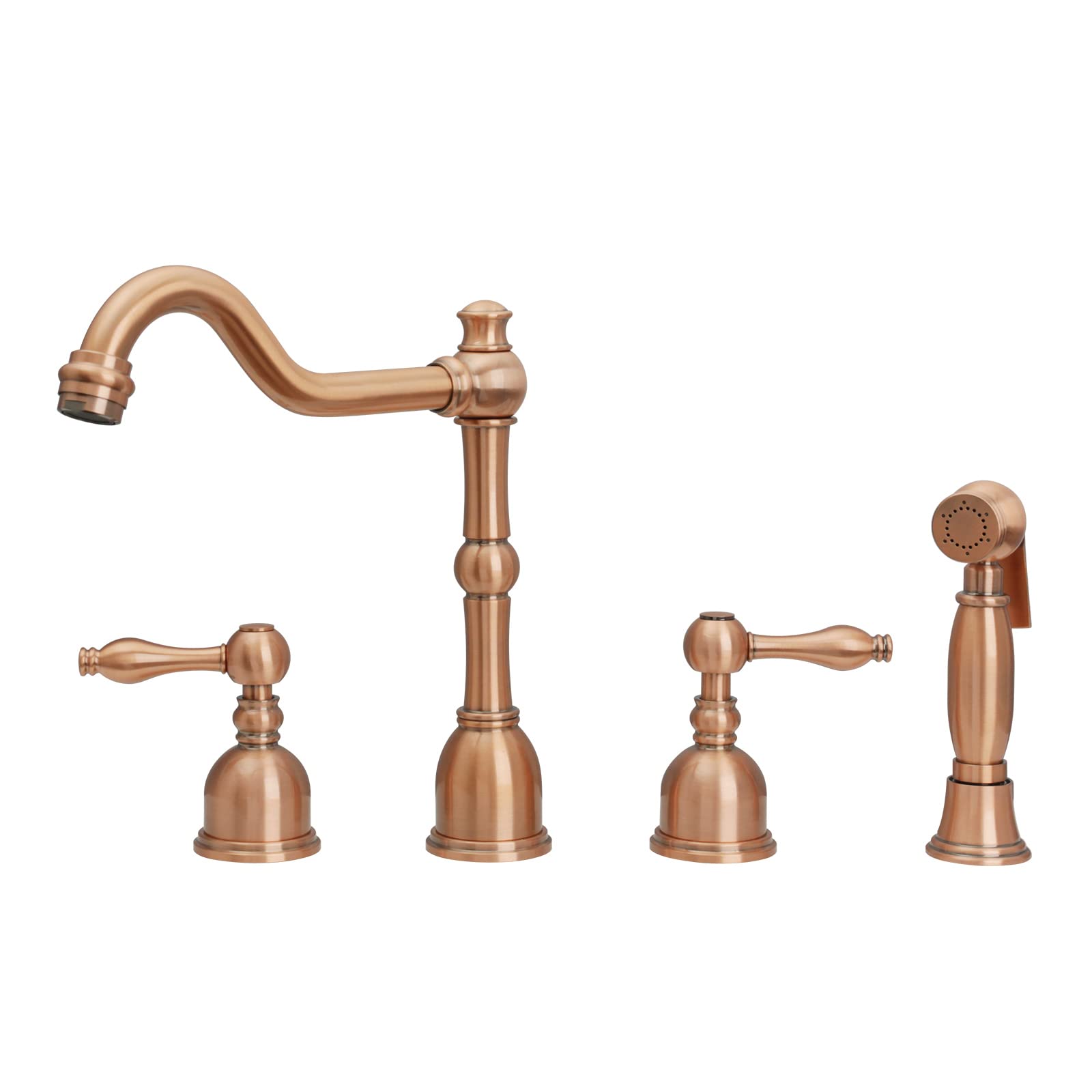 Akicon Copper Double-Handle Widespread Kitchen Faucet with Side Spray - 1.8 GPM Low Flow - Vintage Style Bathroom Sink Faucet - Perfect for Farmhouse, Rustic, and Traditional Home Decor