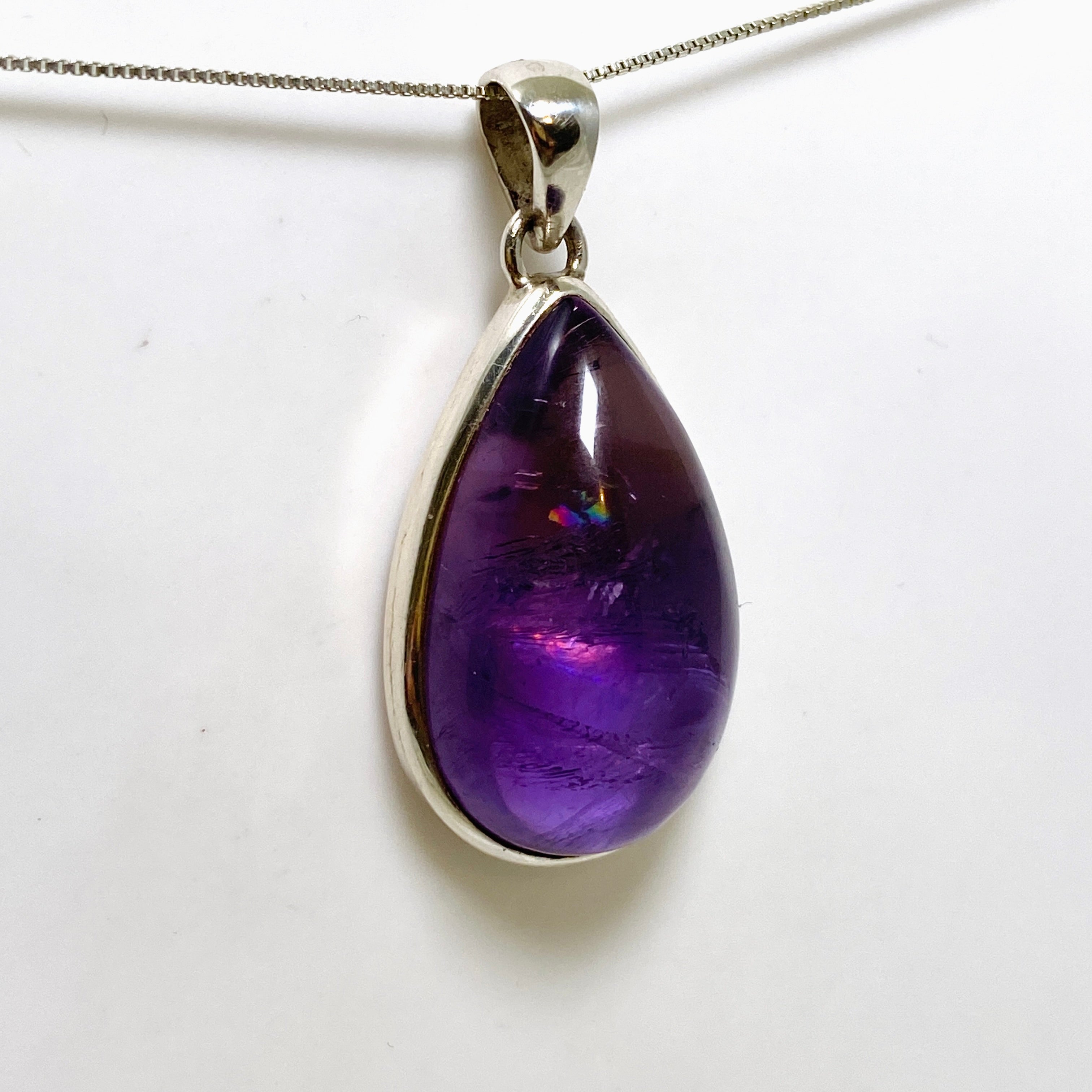 Natural Amethyst Teardrop Cabochon Pendant Necklace - 925 Sterling Silver Jewelry for Women | Perfect for Meditation, Healing & Spiritual Gifts