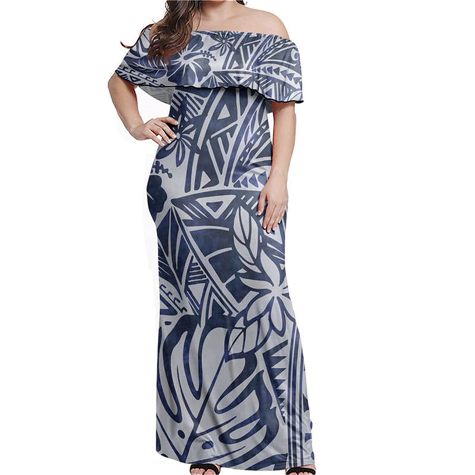 Hawaiian Women's Maxi Dress - Floral Palm Leaves Print, Loose Fit Elegant Long Dress for Vacation, Beach, Party & Daily Wear | Polynesian Style Summer Dress