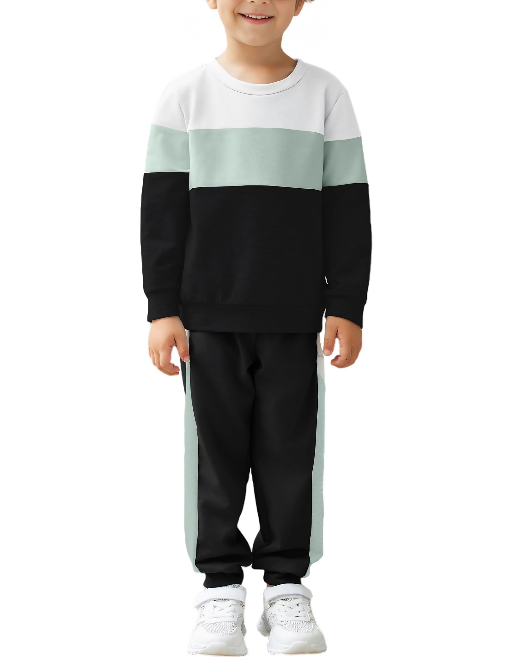 Arshiner Boys Long Sleeve Color Block Sweatshirt & Sweatpants Set - 2 Piece Toddler Outfit for Fall Winter | Warm Playwear for Preschool & Outdoor Activities
