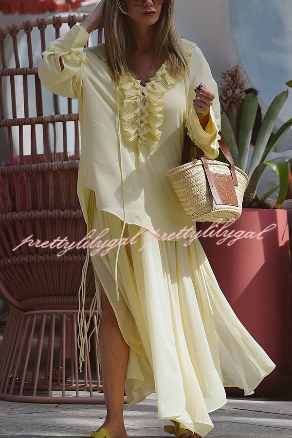 Breathable Solid Color Elastic Waist Drawstring Maxi Skirt for Women - Perfect for Summer, Beach, Travel & Casual Outfits