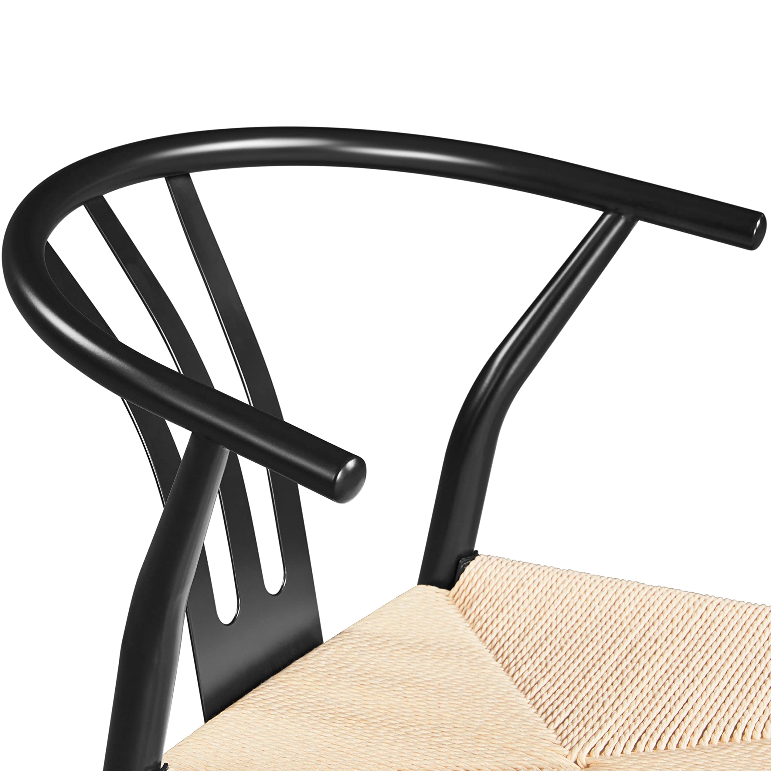 Topeakmart Set of 2 Black Metal Dining Chairs - High Back Industrial Weave Arm Chairs, Mid-Century Modern Style for Kitchen, Dining Room, Restaurant & Cafe
