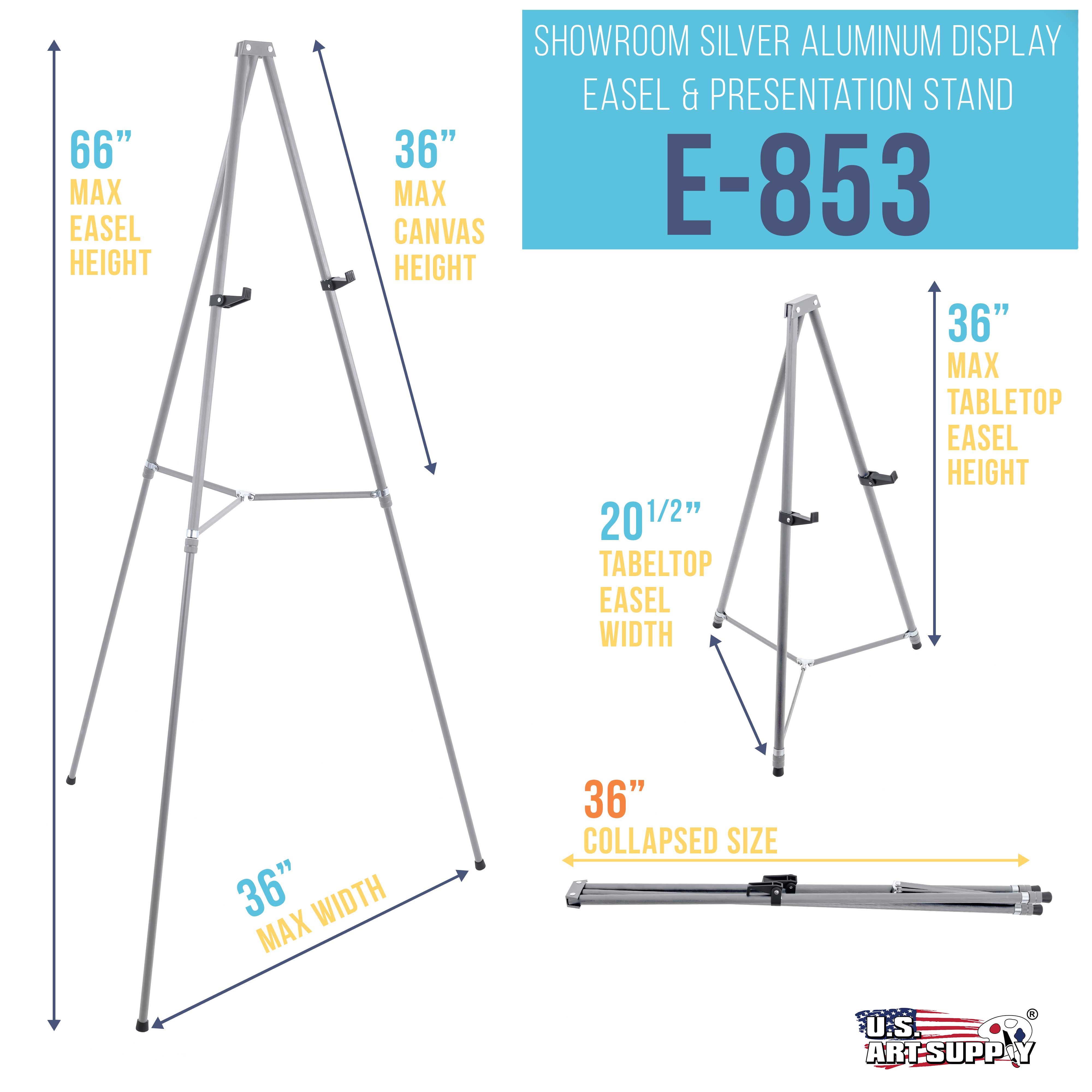 66 High Gallery Silver Metal Display Easel - Large Adjustable Height Portable Easel Stand for Signs & Paintings (Holds 25 lbs) - Perfect for Floor & Tabletop Use in Art Studios, Galleries & Retail Displays
