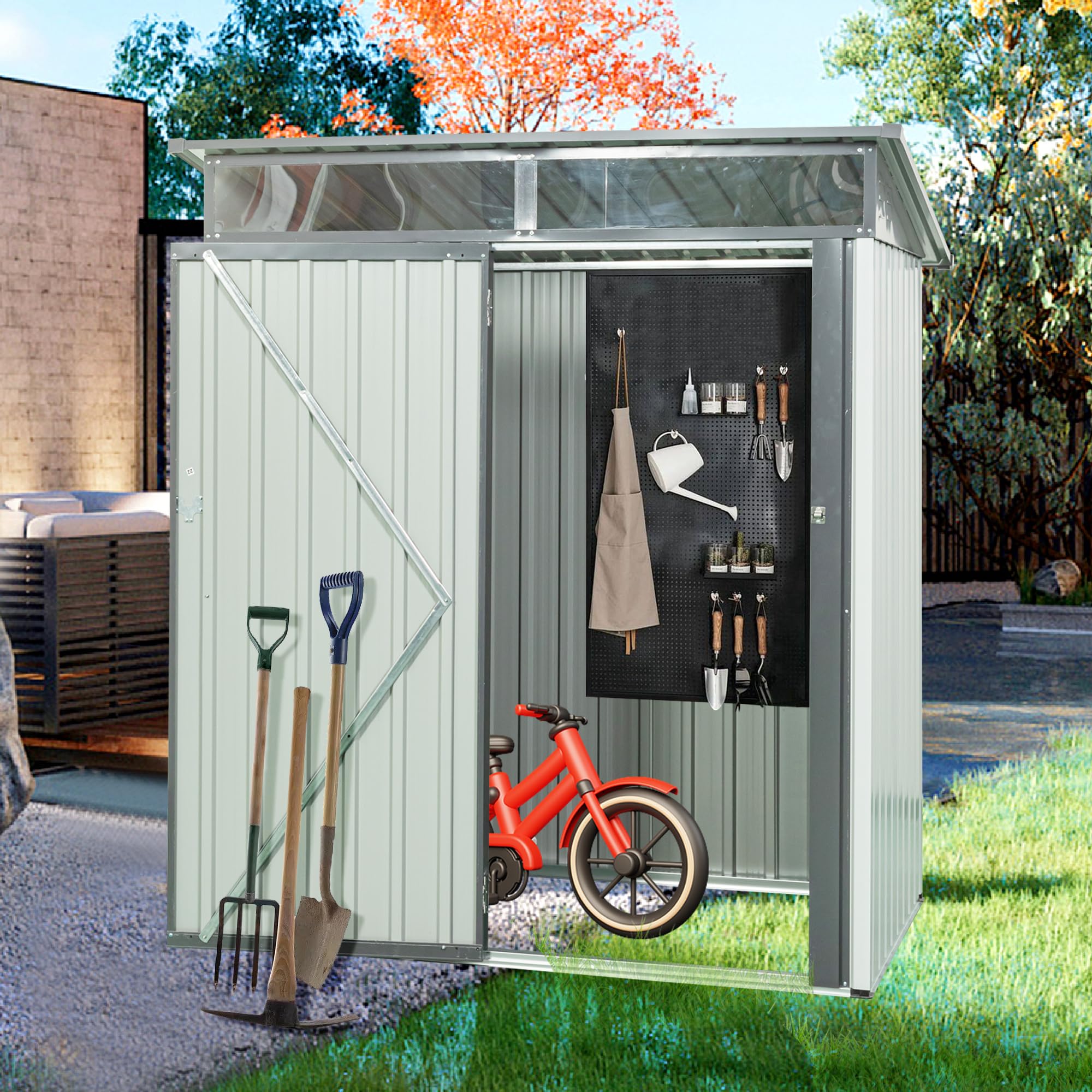 5FT x 3FT Outdoor Metal Storage Shed - Waterproof Garden Tool Shed with Lockable Sliding Doors & Transparent Windows | Perfect for Backyard, Lawn, Patio, Garage Organization & Outdoor Equipment Storage