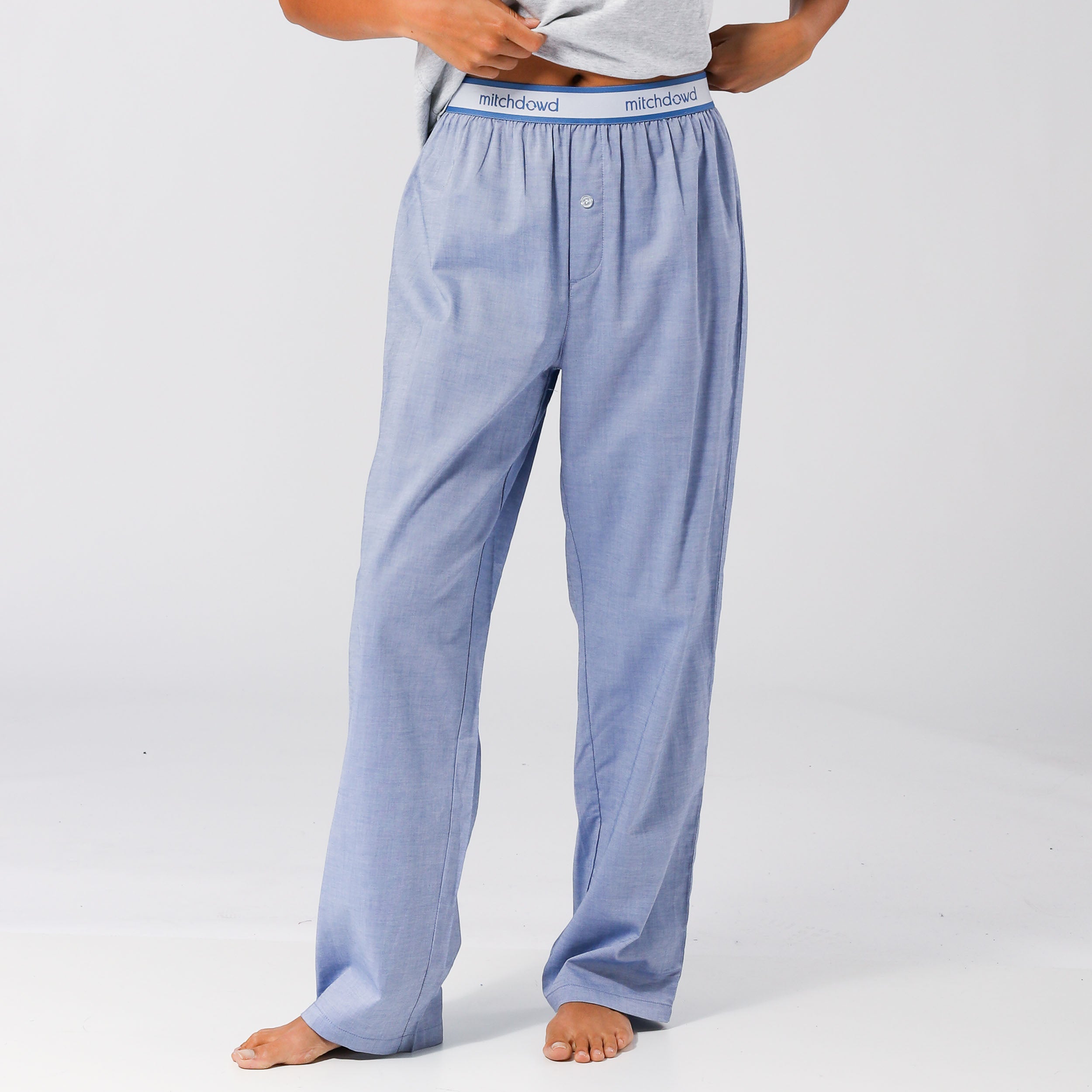 Women's Soft Chambray Sleep Pants - Breathable Lounge Pajama Pants for Women in Light Blue - Perfect for Sleeping, Lounging & Relaxing at Home