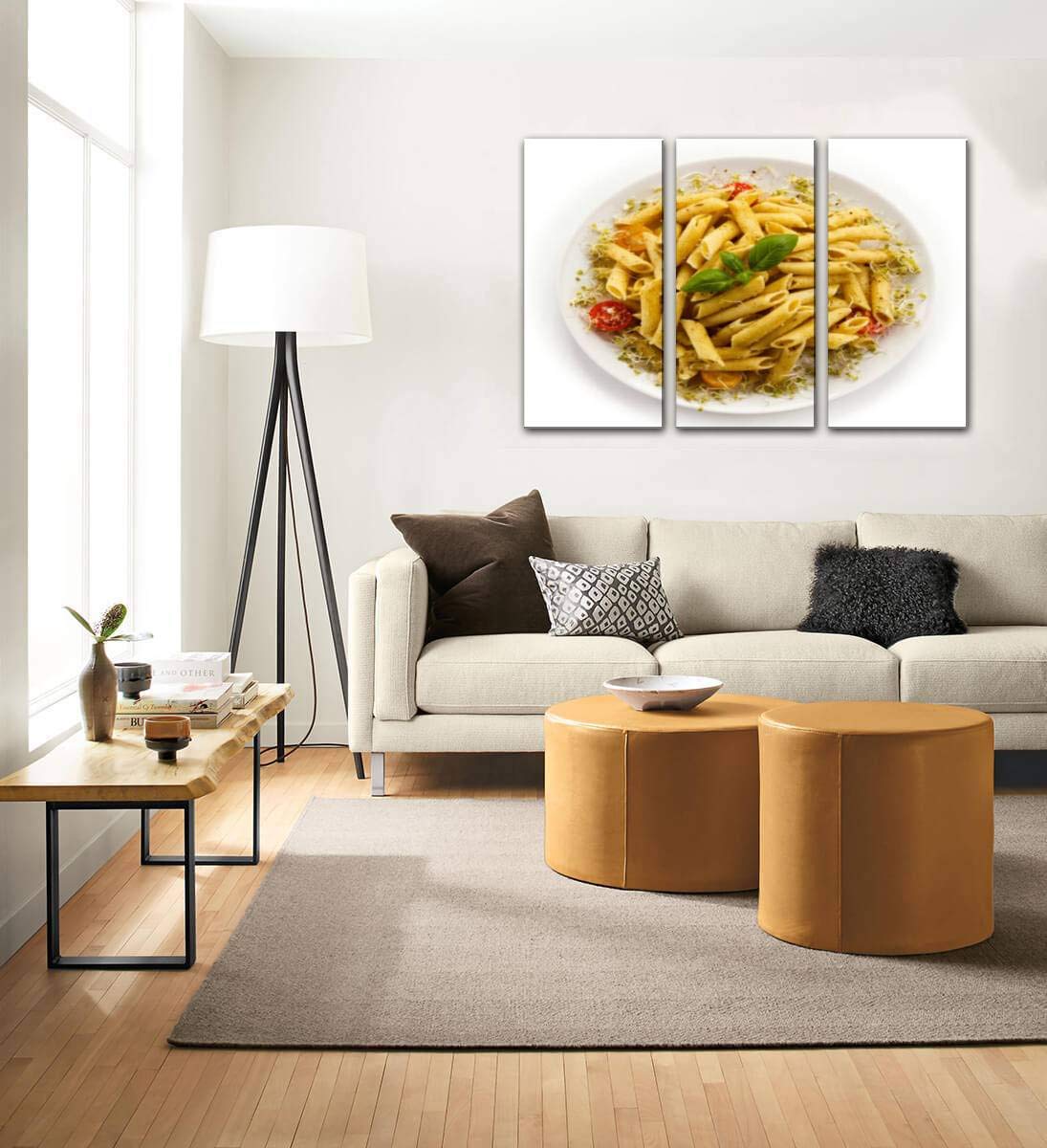 Blaverr 3 Panel Modern Canvas Wall Art - Home Decor Paintings of Penne Pesto Sauce & Vegetables - Ready to Hang for Living Room & Bedroom - Perfect for Kitchen Dining Area & Italian Restaurant Theme Decor