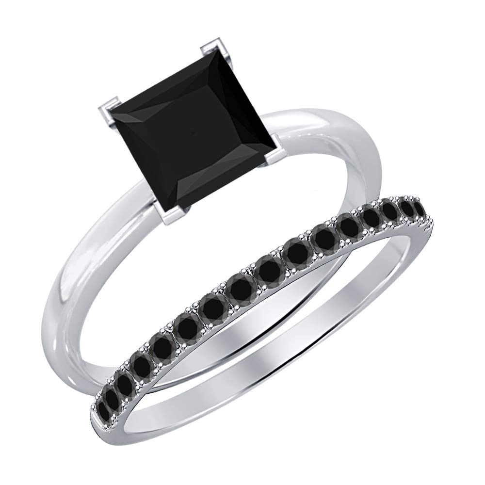 3.5cttw Princess Cut Black Diamond Wedding & Engagement Ring Set for Women - 14k Gold Over .925 Sterling Silver - Perfect for Proposals, Anniversaries & Bridal Jewelry Gifts