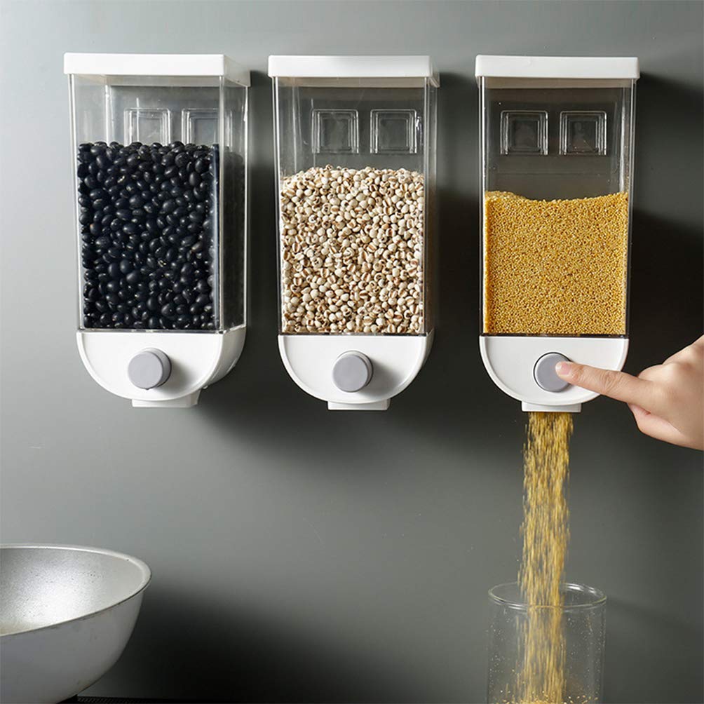 Wall Mounted 1000ml White Cereal Dispenser - Dry Food Storage Container for Cereal, Nuts, Beans, Rice & Oatmeal | Perfect for Kitchen Pantry Organization & Bulk Food Dispensing