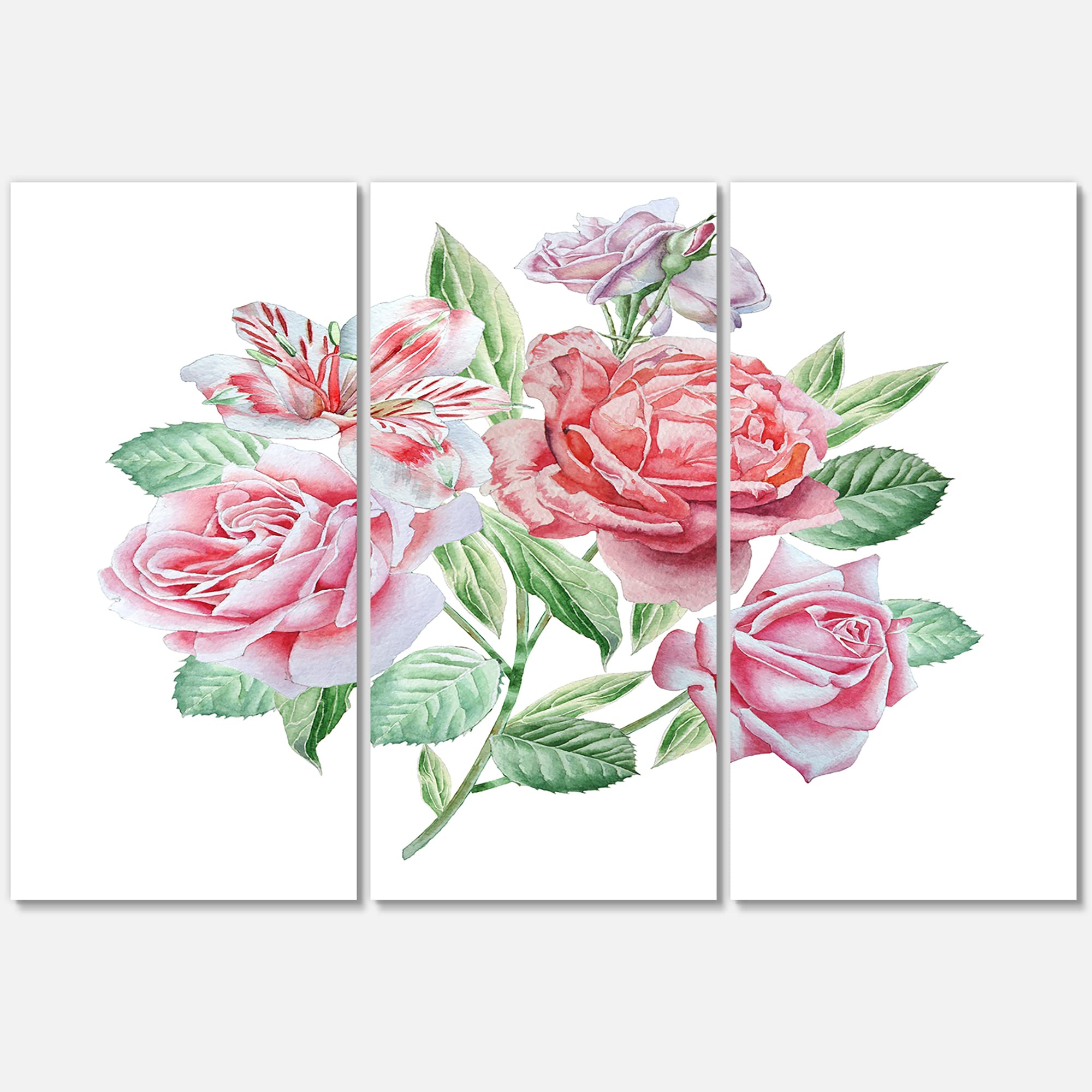 DesignQ Spring Flowers Alstroemeria Rose Traditional Canvas Wall Art - Floral Home Decor for Living Room, Bedroom & Office