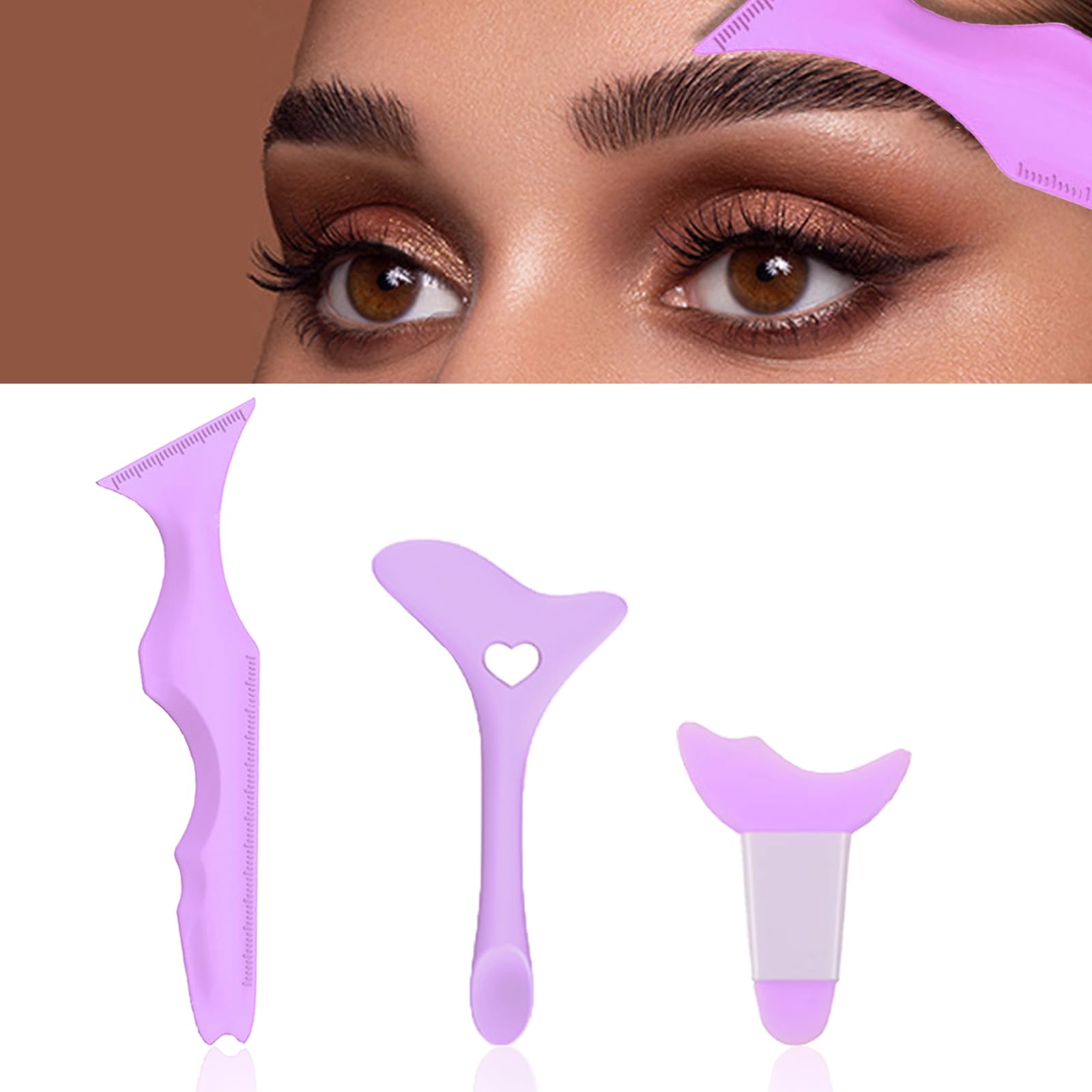 3Pcs Reusable Silicone Eyeliner Stencils - Winged Tip, Eyebrow & Eyelash Pencil Guide | Perfect for Eyeshadow, Eyeliner & Lipstick Application | Ideal for Professional Makeup Artists & Beginners at Home