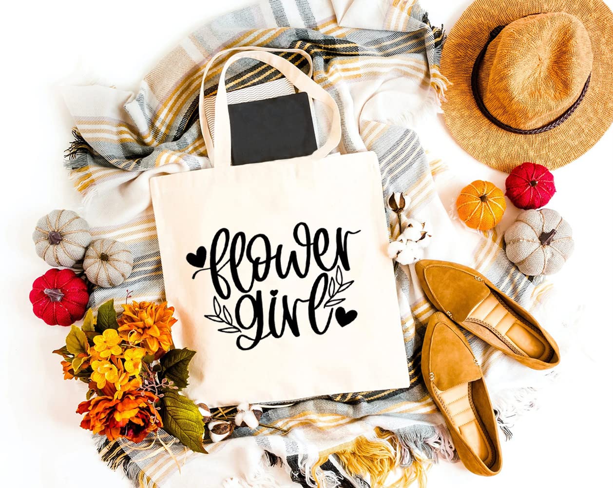 Eco-Friendly Flower Girl Canvas Tote Bag for Women - Aesthetic Reusable Grocery Shoulder Shopping Bag - Perfect for Weddings, Parties & Everyday Use - Funny Gift Idea for Bridesmaids & Best Friends