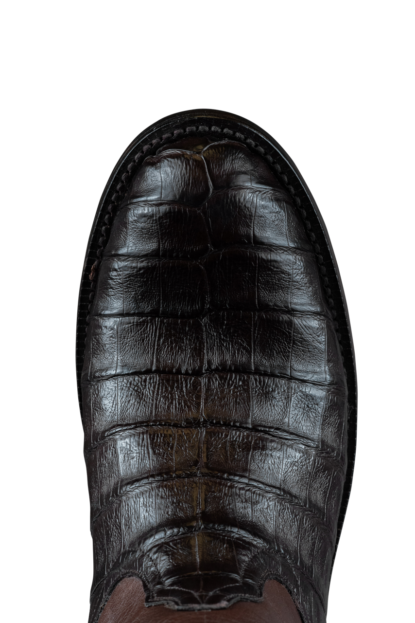 Premium Black Jack Caiman Belly Roper Boots in Chocolate Brown - Handcrafted Cowboy Boots for Men | Perfect for Rodeo, Western Fashion & Country Events
