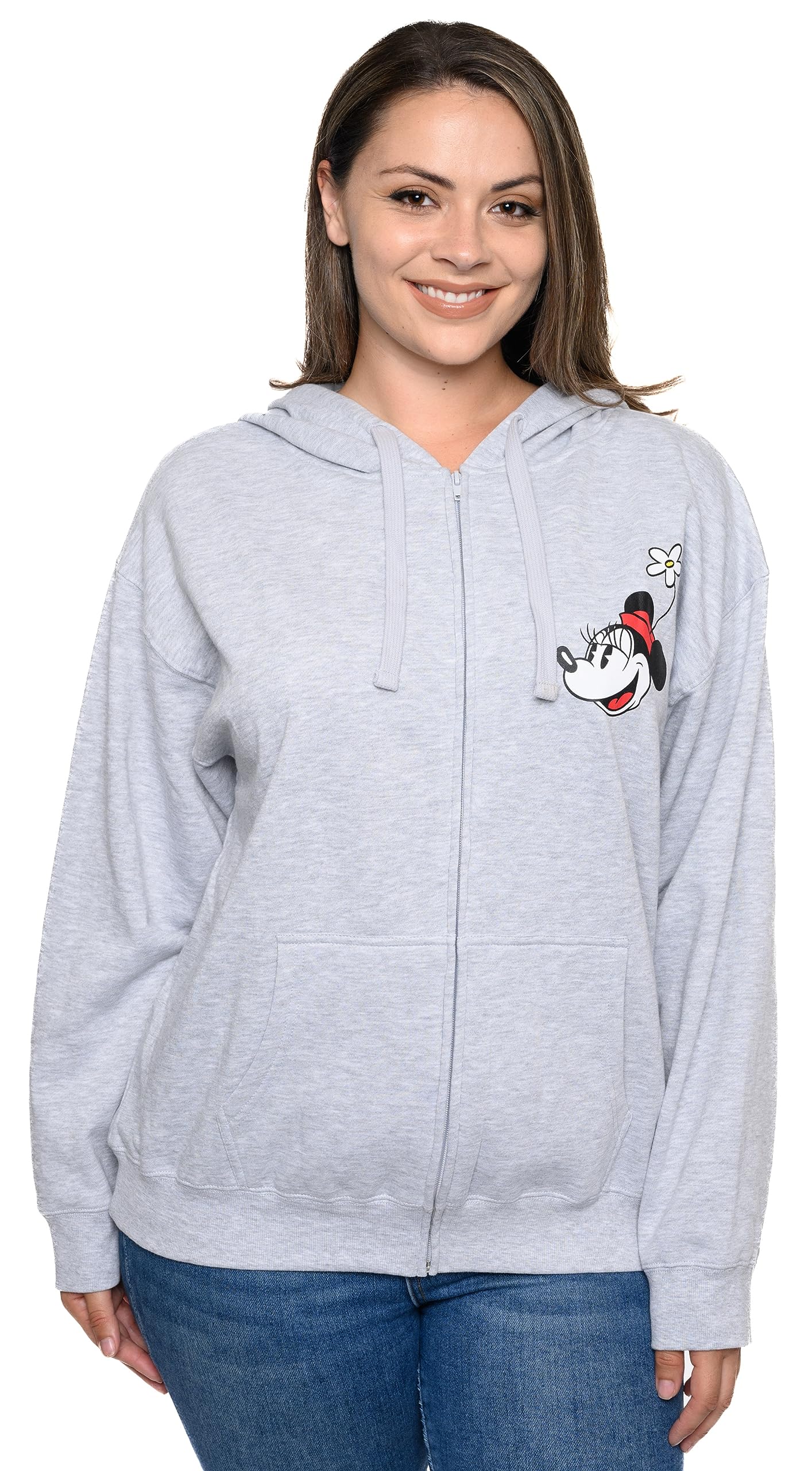 Disney Women's Mickey & Minnie Mouse Print Zip Up Hoodie - Cozy Fleece Pullover for Casual Wear & Disney Theme Park Outfits