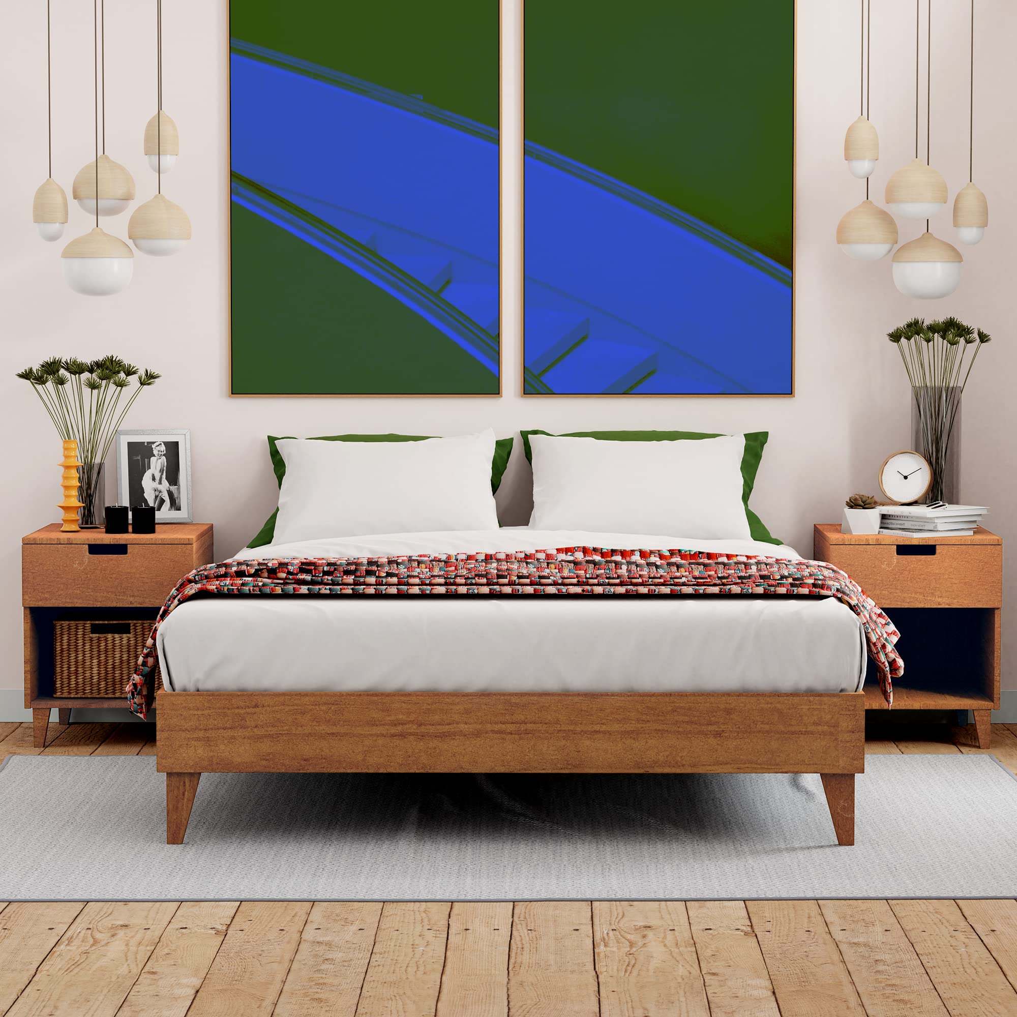 Cardinal & Crest Solid Wood King Bed Frame - 100% New Zealand Pine Construction with Sturdy Platform Slats | Easy Assembly Almond Finish | Perfect for Master Bedrooms, Guest Rooms & Modern Home Decor