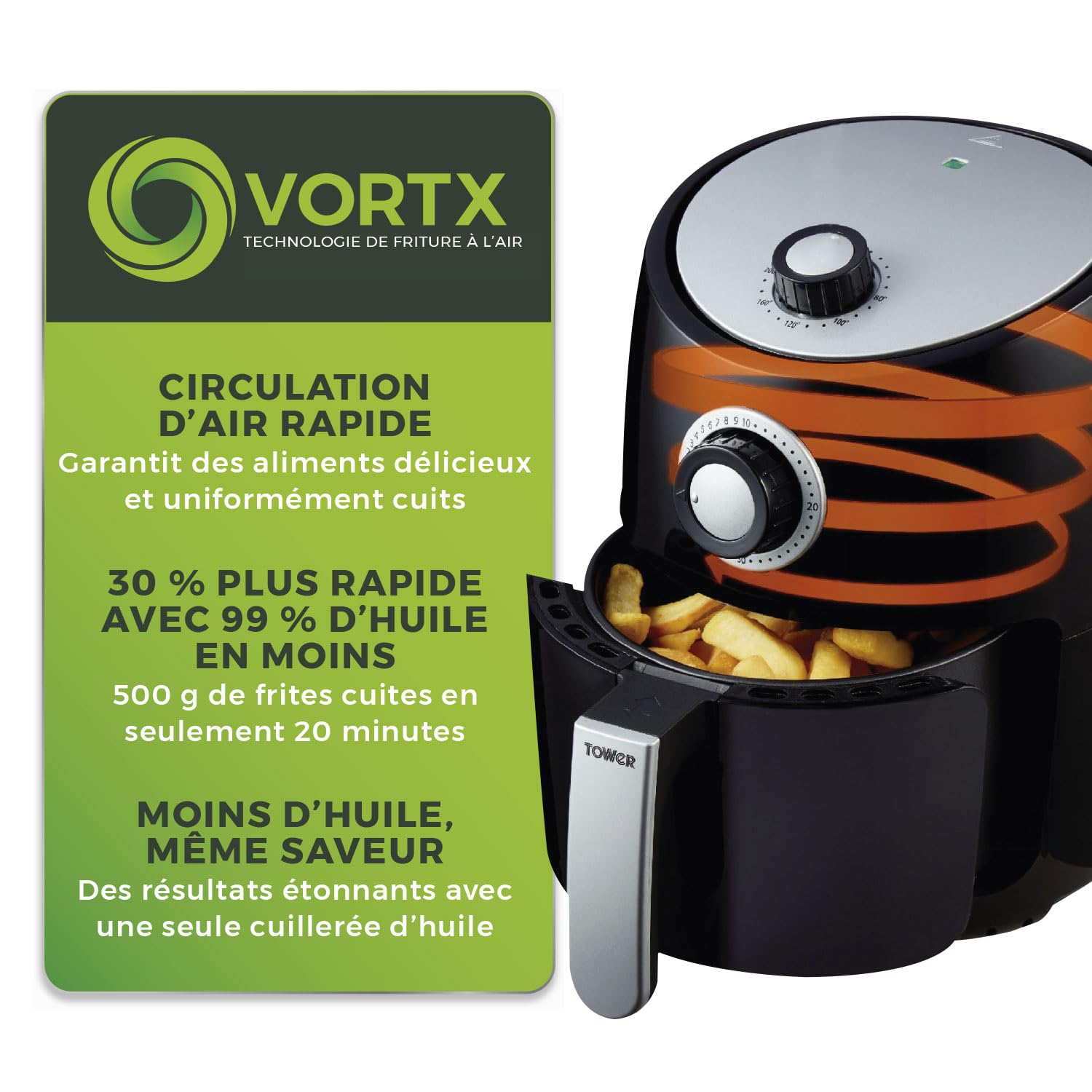 Vortex Air Fryer 2.2L - Oil Free Electric Air Fryer with Rapid Air Circulation, 30-Minute Timer, Manual Control - Perfect for Healthy Cooking, Frying, Baking & Roasting - Black (T17023)