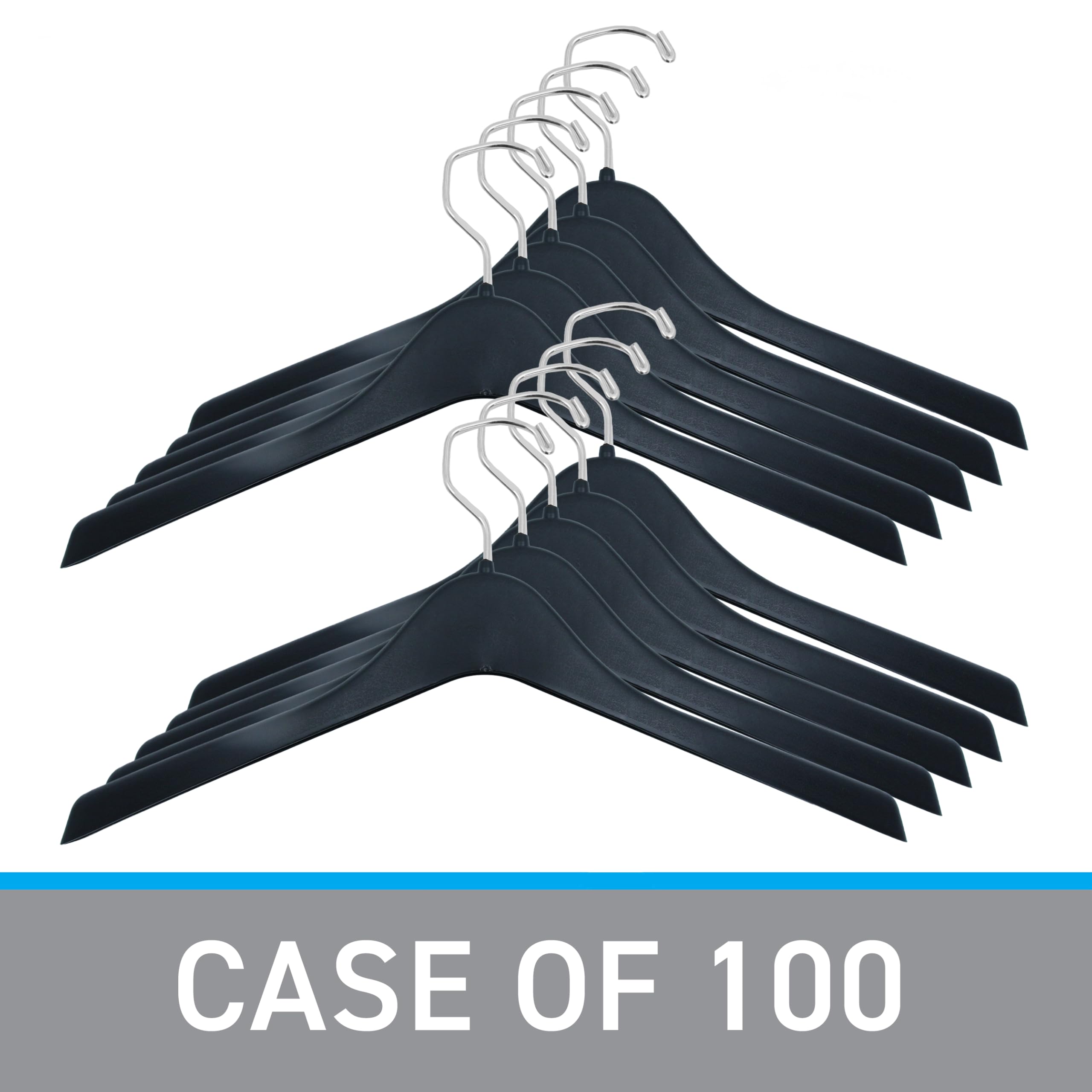 SSWBasics 17 Inch Black Contoured Plastic Hangers - Bulk Pack of 100 - Heavy Duty Garment Hangers for Closet Organization | Perfect for Retail Stores, Dry Cleaners & Home Wardrobe
